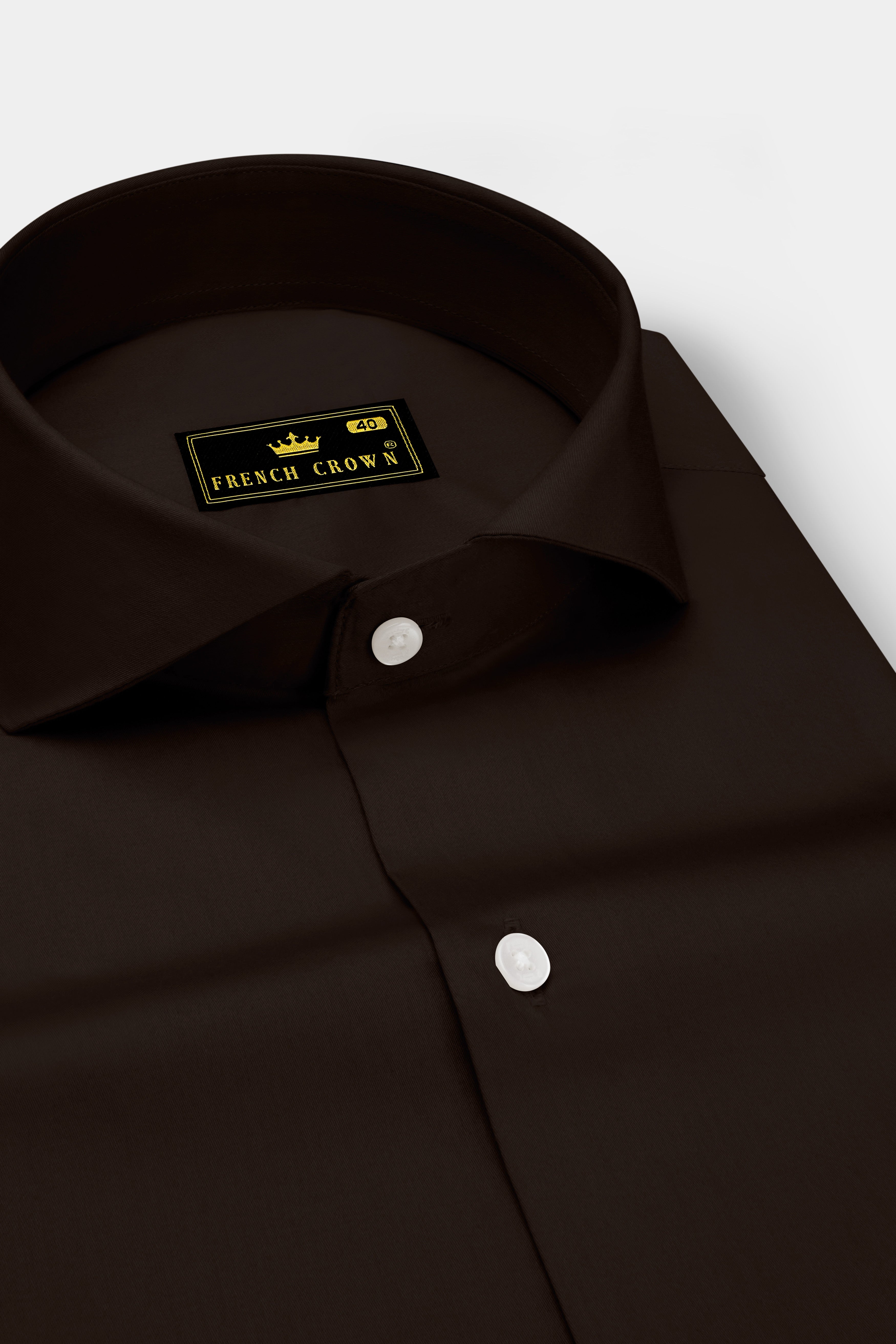 Umbero-Eternity Brown Subtle Sheen Super Soft Premium Cotton Cut Away Collar Dress Shirt
