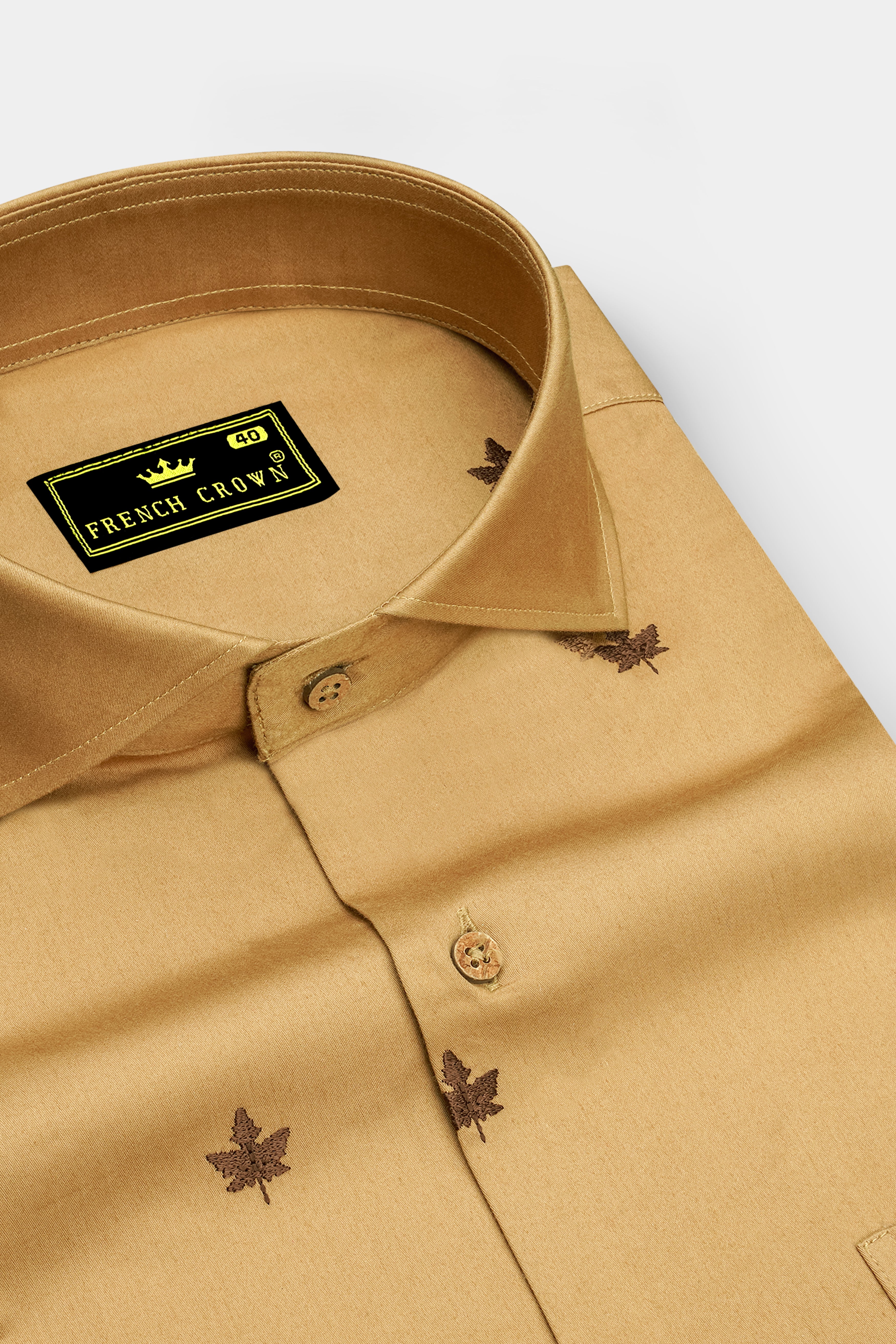 Bronzelle-Harvest Brown Leaf Embroidery Textured Subtle Sheen Super Soft Premium Cotton Semi Formal Shirt