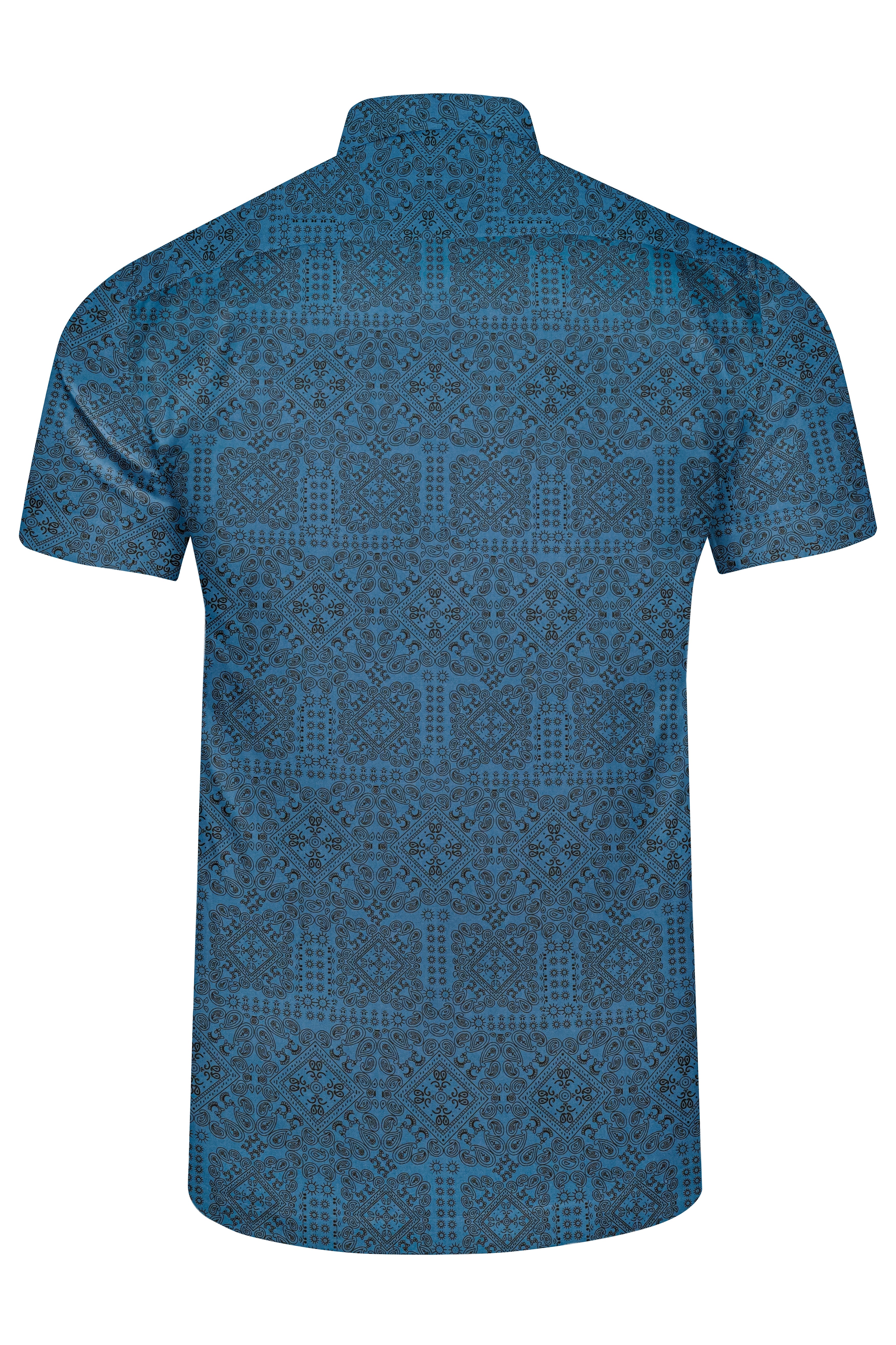 Azuron-Metallic Blue And Jade Black Paisley Printed Super Soft Premium Giza Cotton Casual Shirt