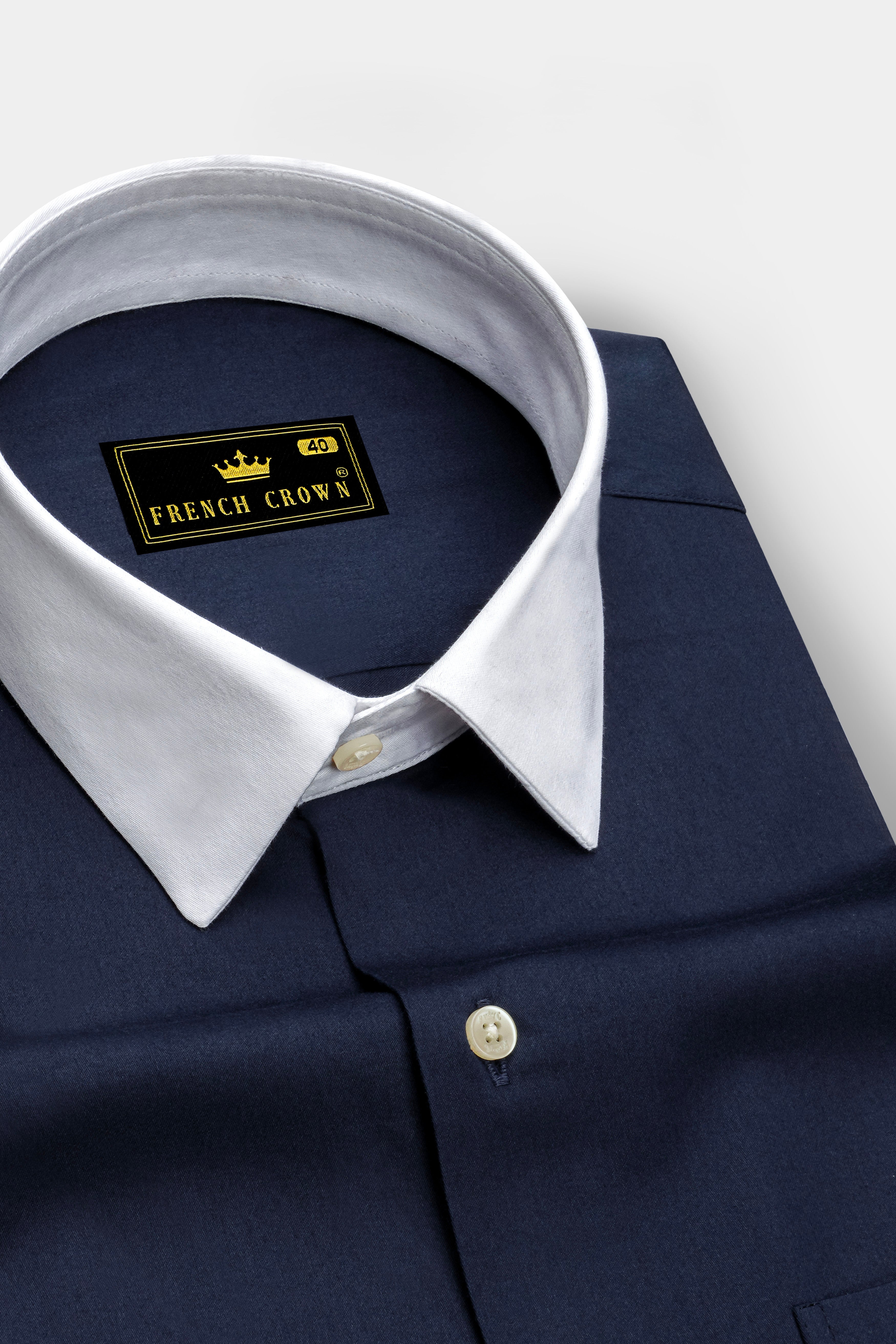 Bleunoir-Midnight Blue Subtle Sheen Super Soft Premium White Cuff Collar Dress Shirt
