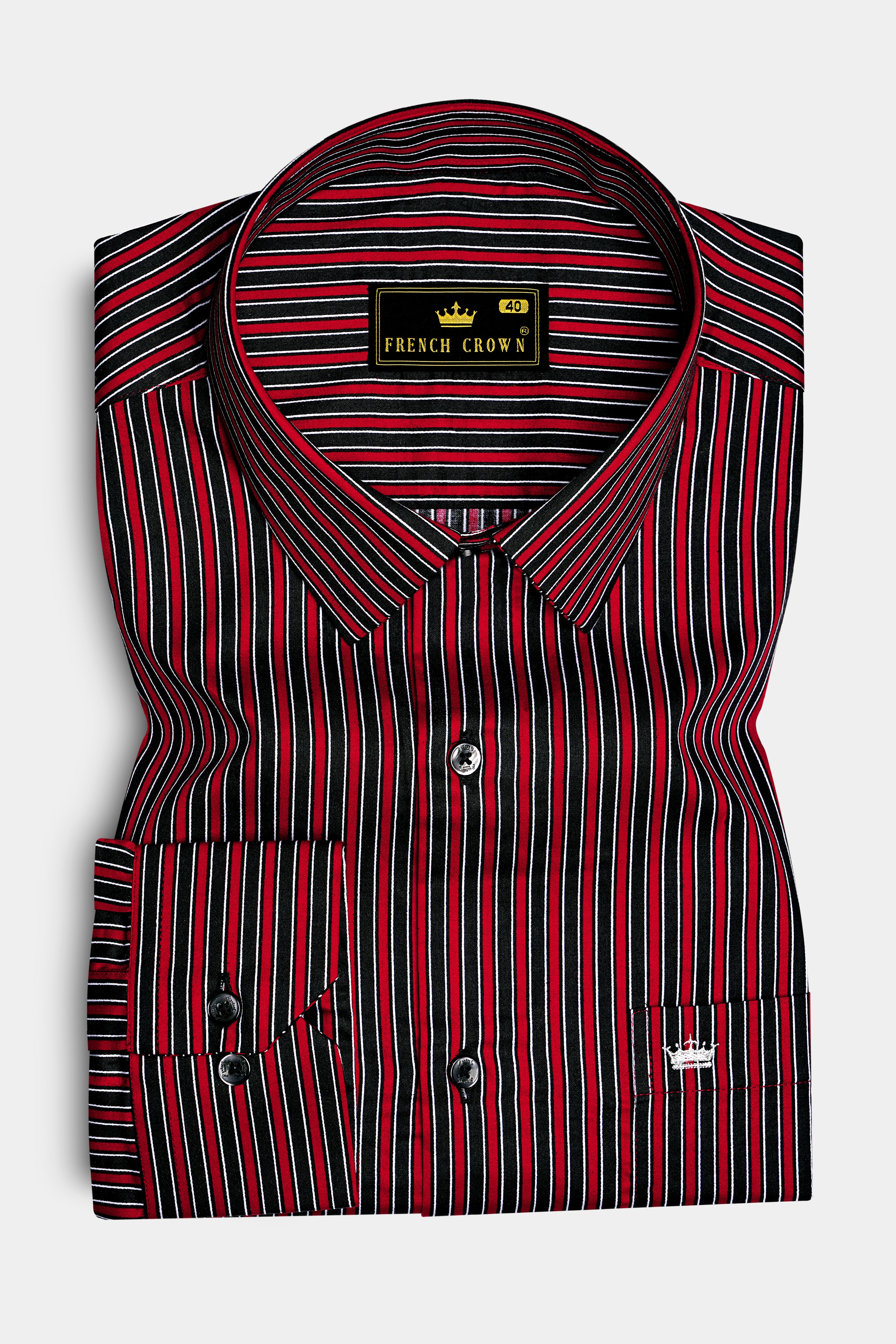 Velshiraz-Shiraz Red And Jade Black Regimental Striped Subtle Sheen Super Soft Premium Cotton Dress Shirt