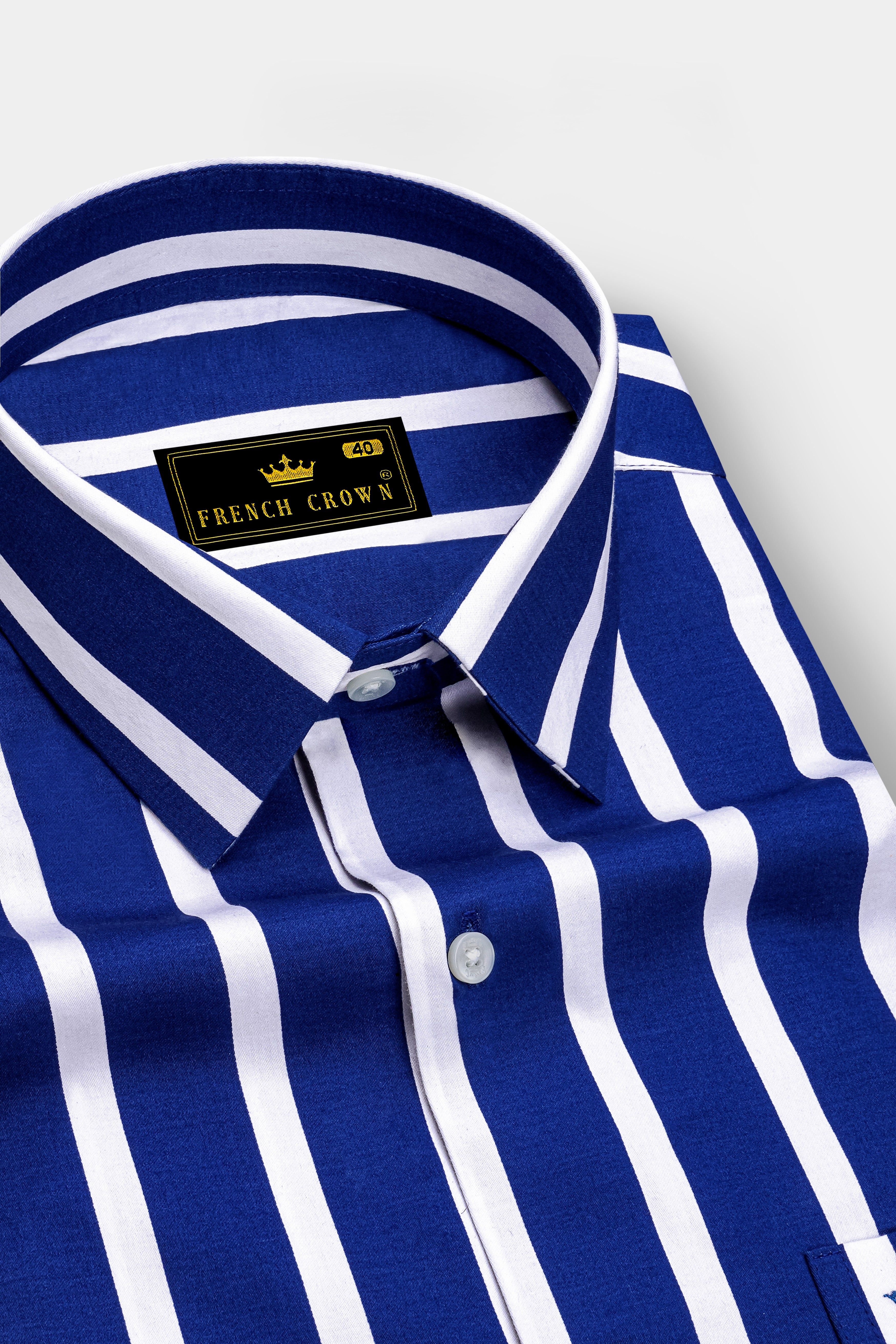 Marivon-Chambray Blue And Bright White Awning Striped  Subtle Sheen Super Soft Premium Cotton Dress Shirt