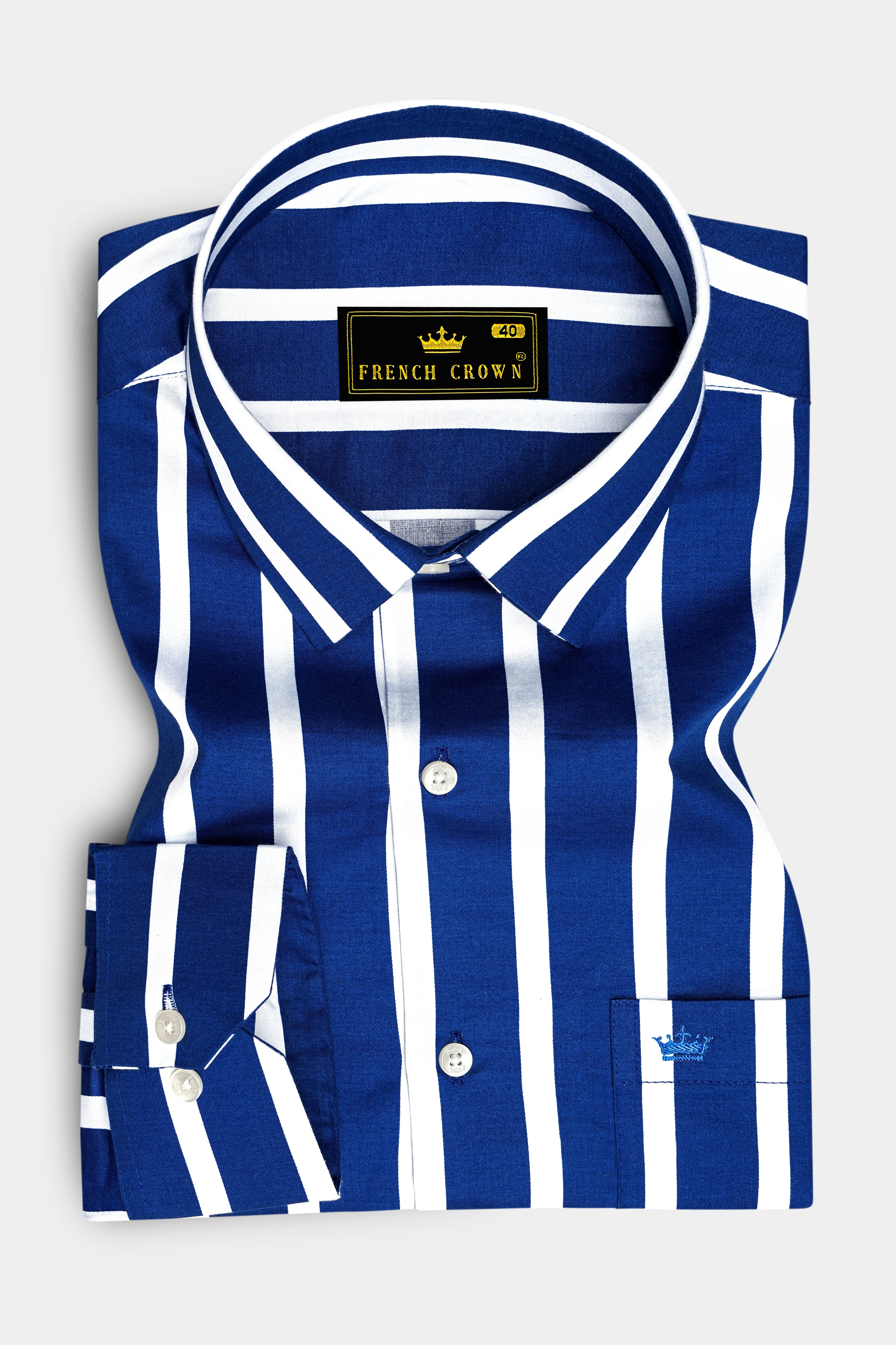 Marivon-Chambray Blue And Bright White Awning Striped  Subtle Sheen Super Soft Premium Cotton Dress Shirt 14371-38, 14371-H-38, 14371-39, 14371-H-39, 14371-40, 14371-H-40, 14371-42, 14371-H-42, 14371-44, 14371-H-44, 14371-46, 14371-H-46, 14371-48, 14371-H-48, 14371-50, 14371-H-50, 14371-52, 14371-H-52