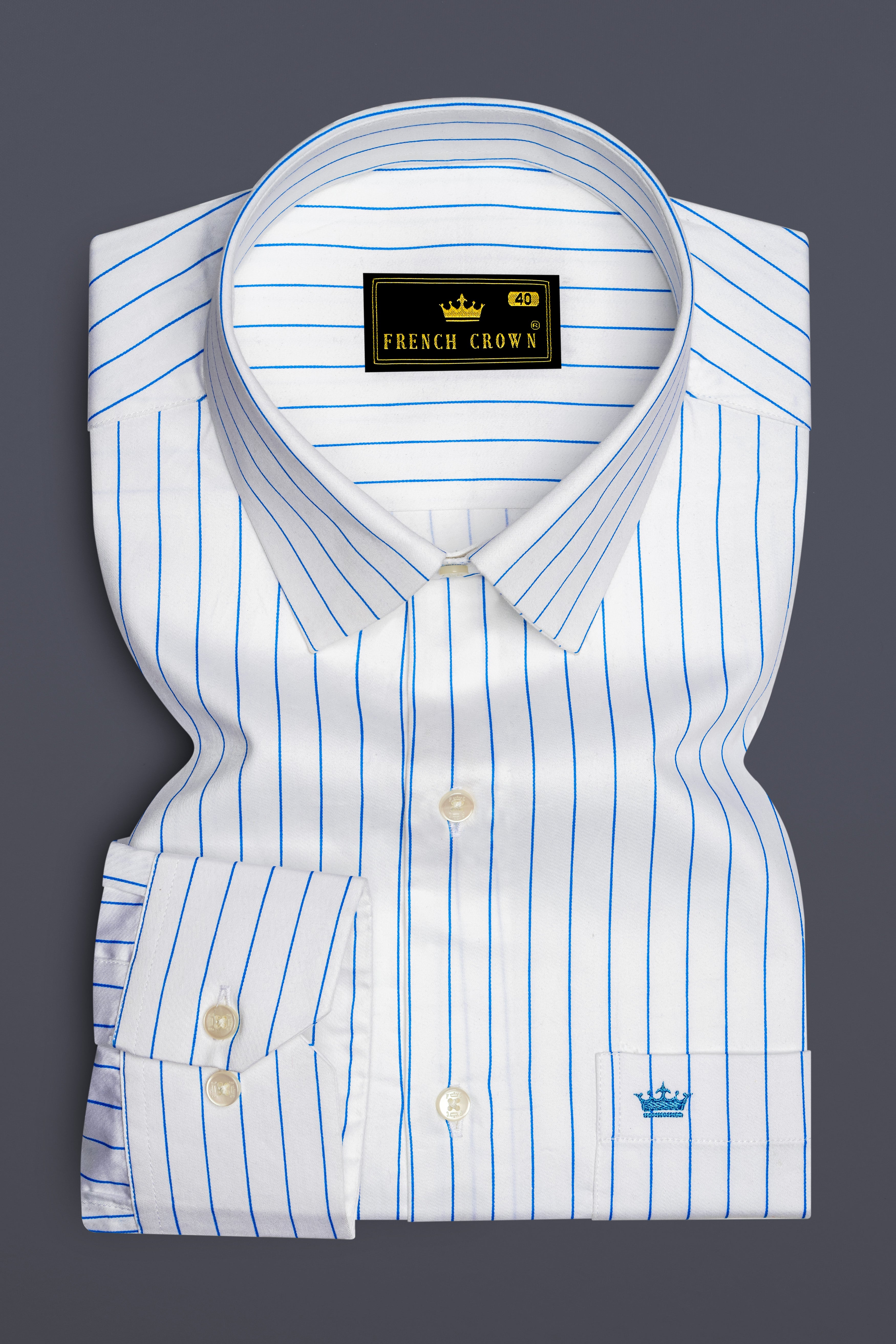 Azurline-Bright White And Havelock Blue Pin Striped Subtle Sheen Super Soft Premium Cotton Dress Shirt