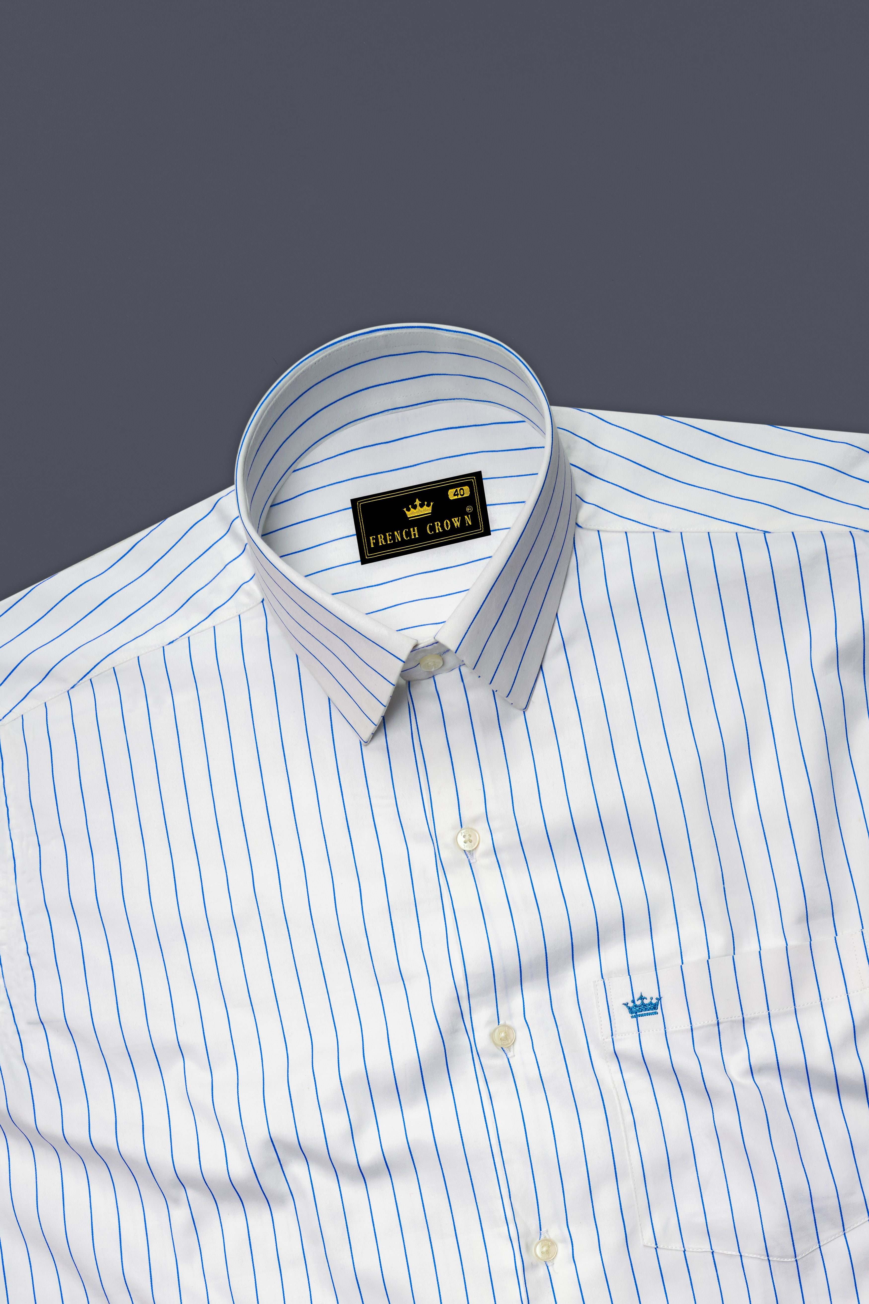 Azurline-Bright White And Havelock Blue Pin Striped Subtle Sheen Super Soft Premium Cotton Dress Shirt
