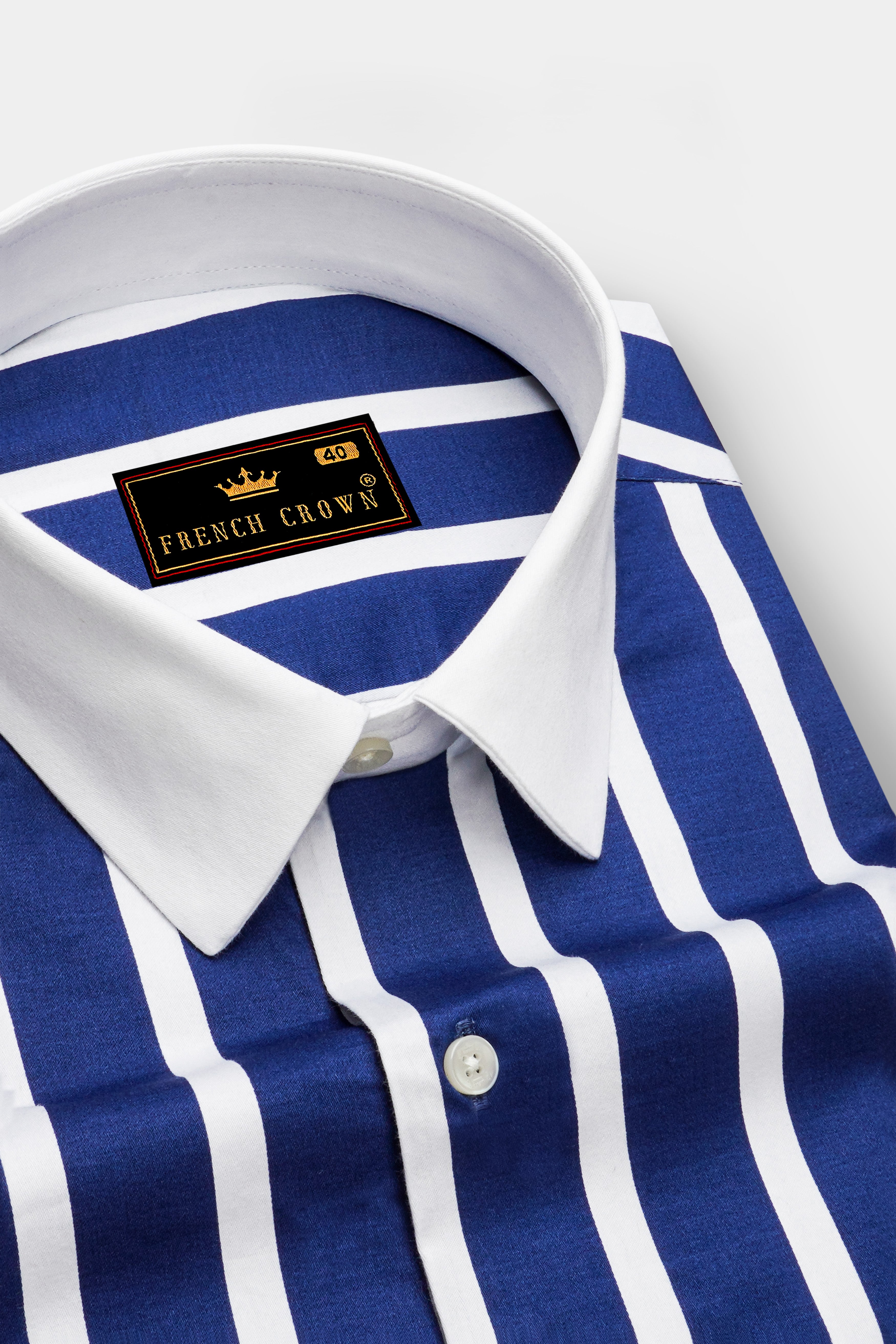 Marivon-Chambray Blue And Bright White Awning Striped Super Soft Premium Cotton Dress White Cuff Collar Shirt