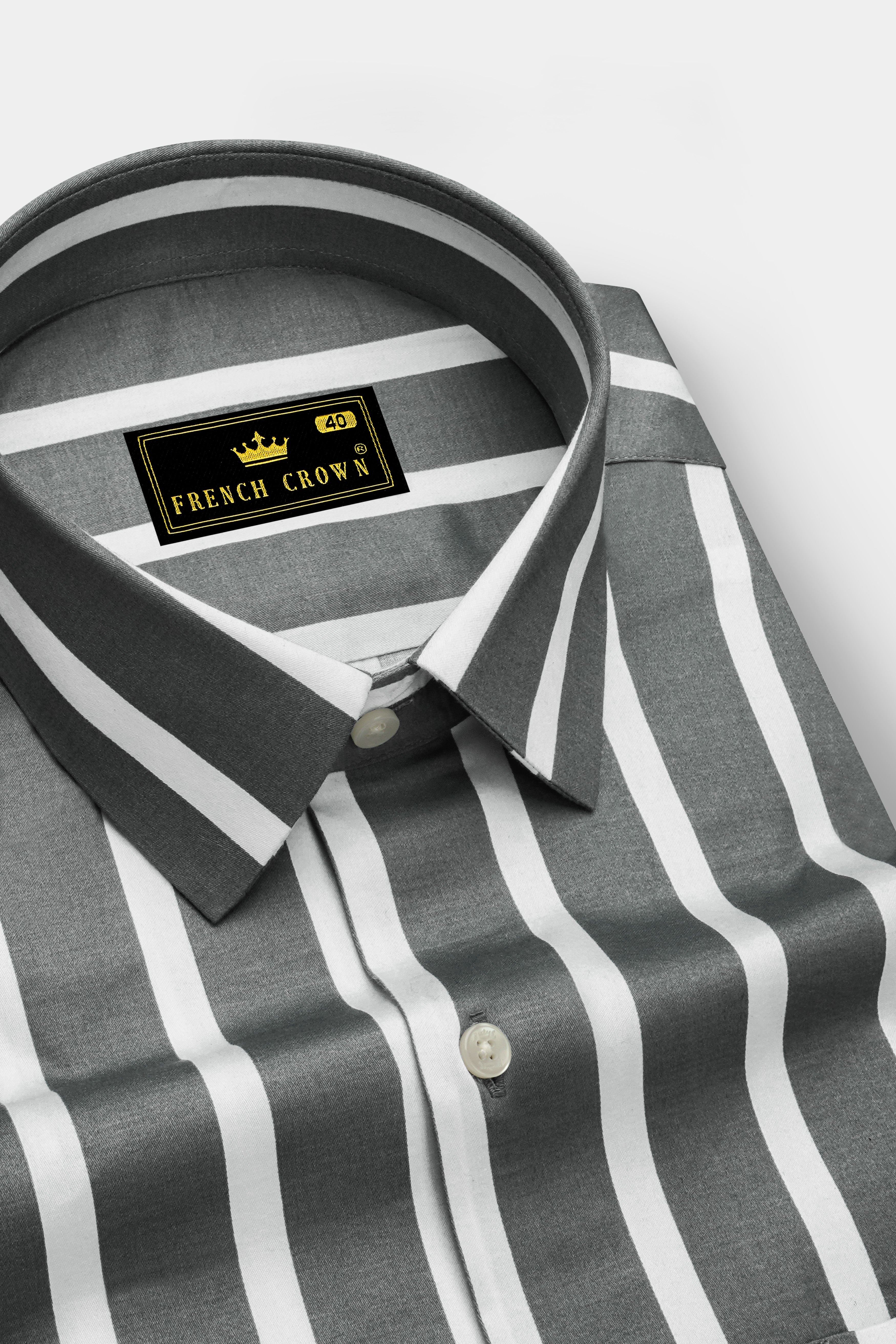Nordoro-Oslo Gray And Bright White Awning Striped Subtle Sheen Super Soft Premium Cotton Dress Shirt