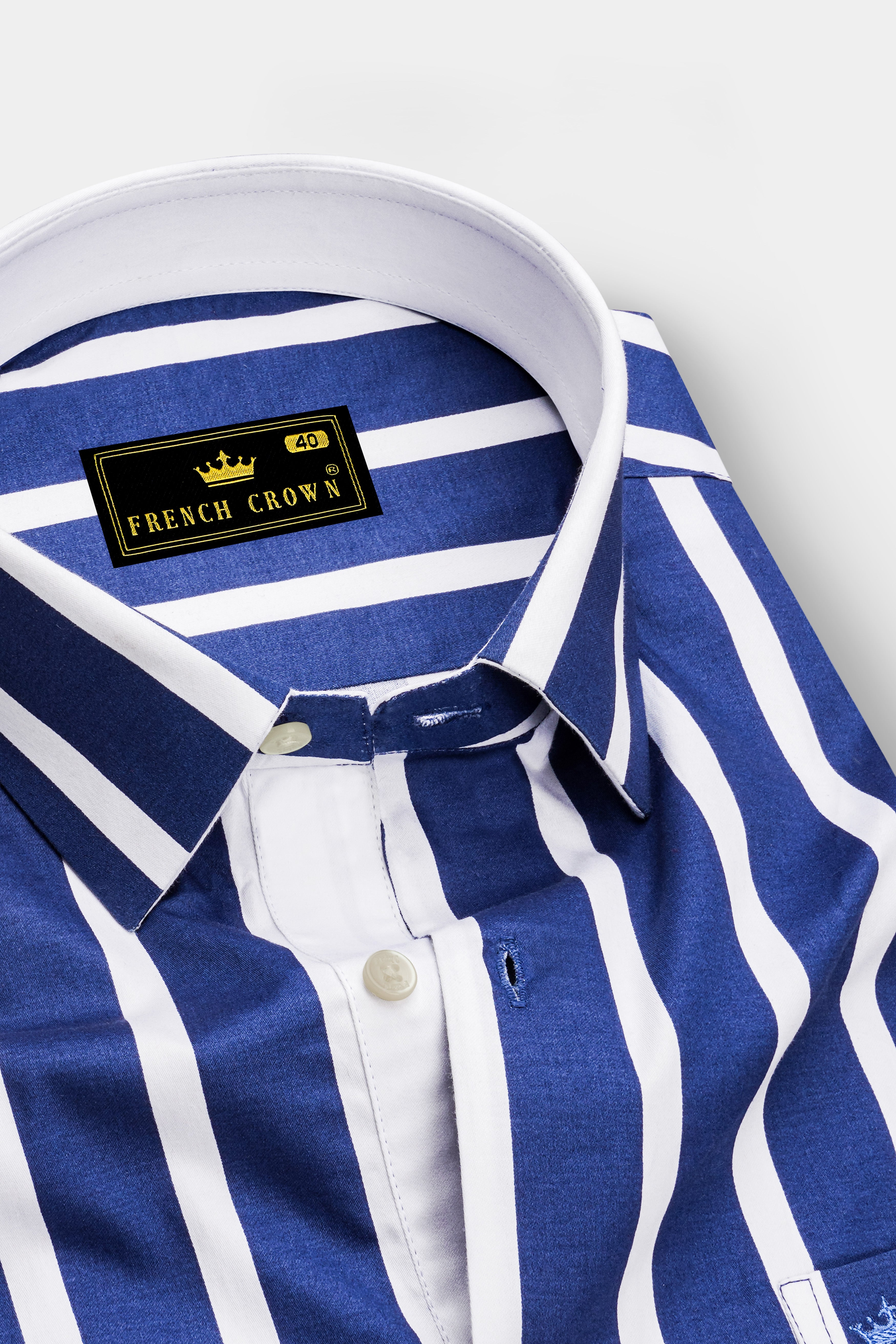 Marivon-Chambray Blue And Bright White Awning Striped Super Soft Premium Cotton Dress Shirt