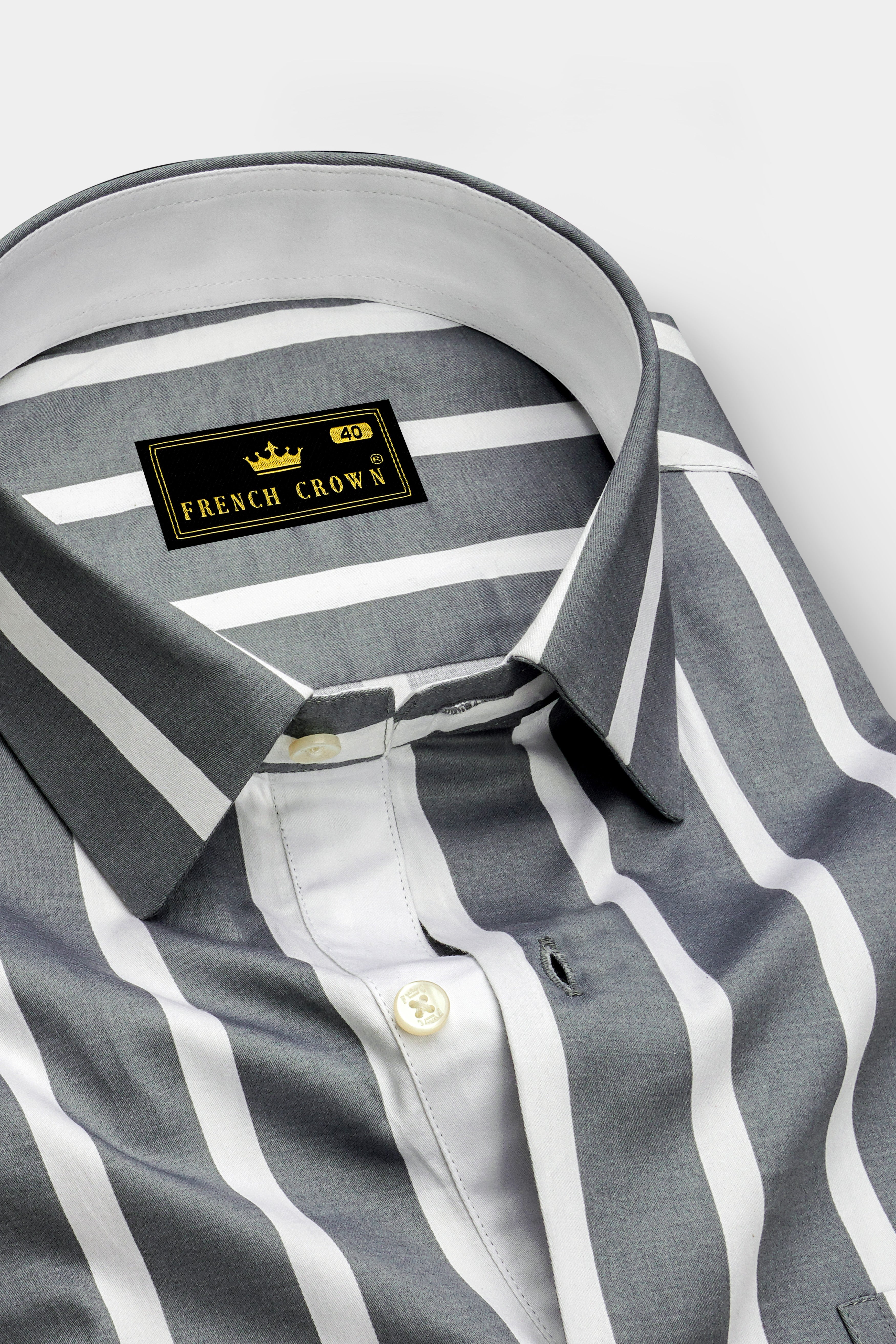 Nordoro-Oslo Gray And Bright White Awning Striped Super Soft Premium Cotton Dress Shirt