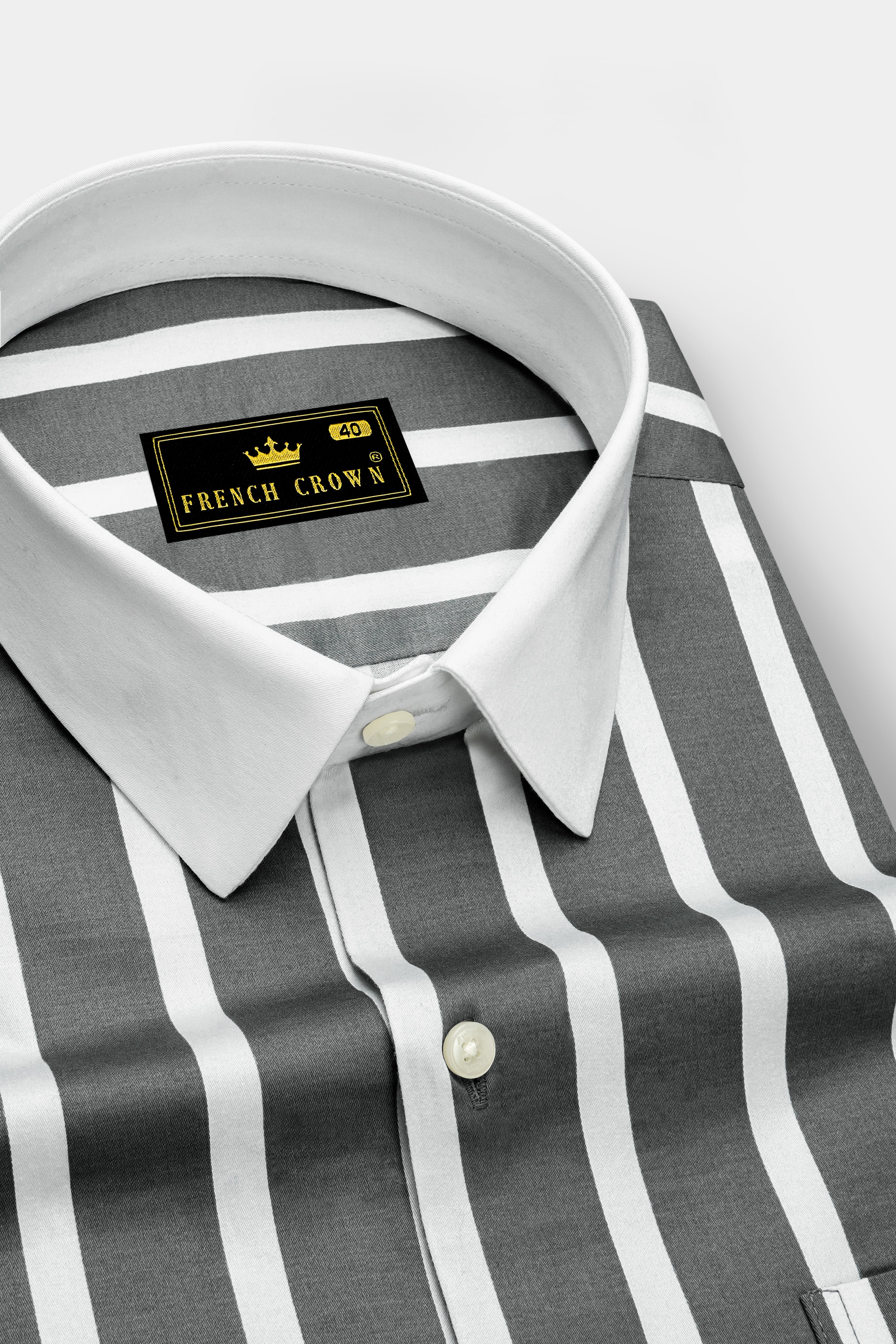 Nordoro-Oslo Gray And Bright White Awning Striped Super Soft Premium Cotton Dress White Cuff Collar Shirt