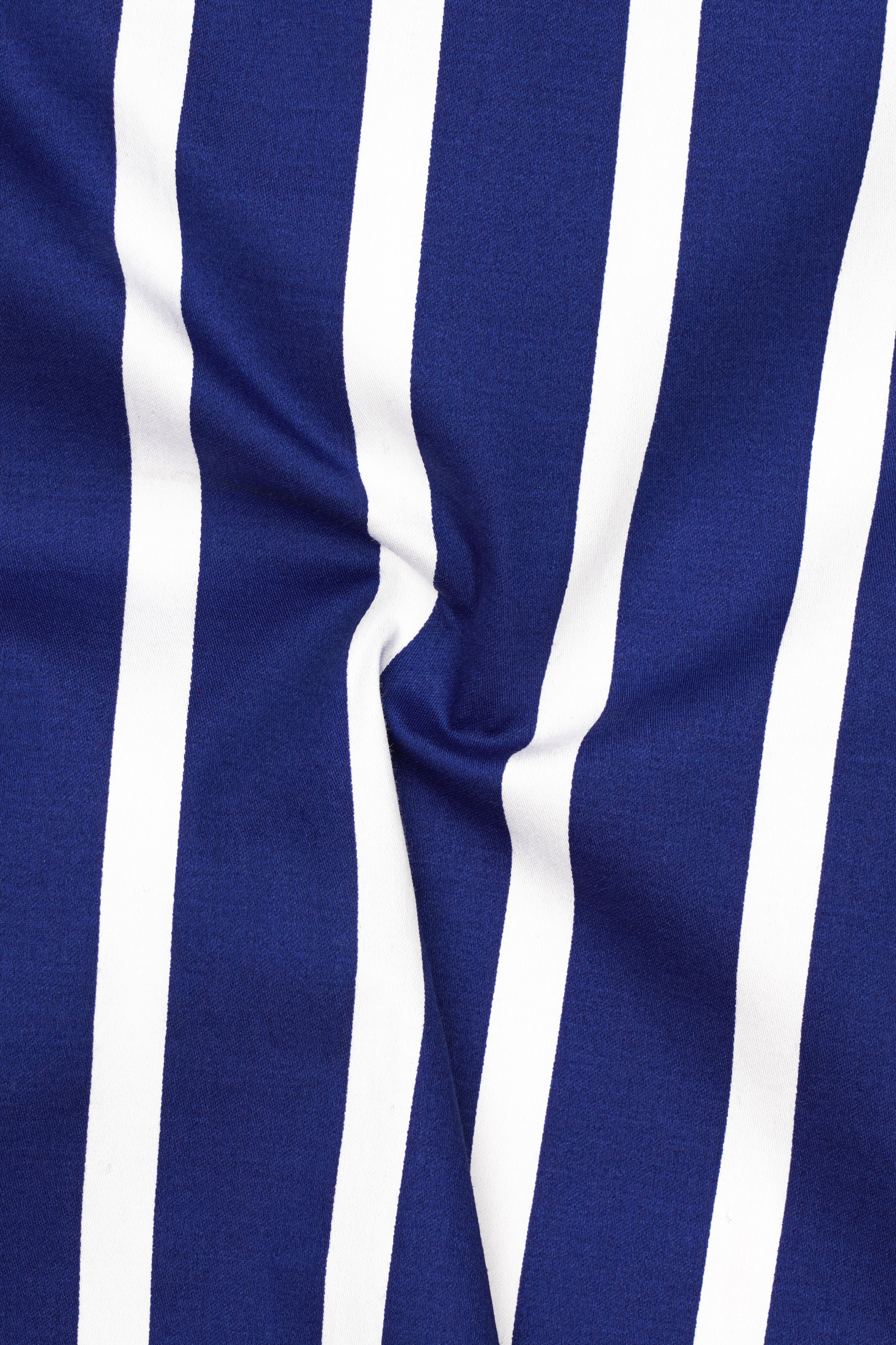 Marivon-Chambray Blue And Bright White Awning Striped Super Soft Premium Cotton Button Down Collar Dress Shirt