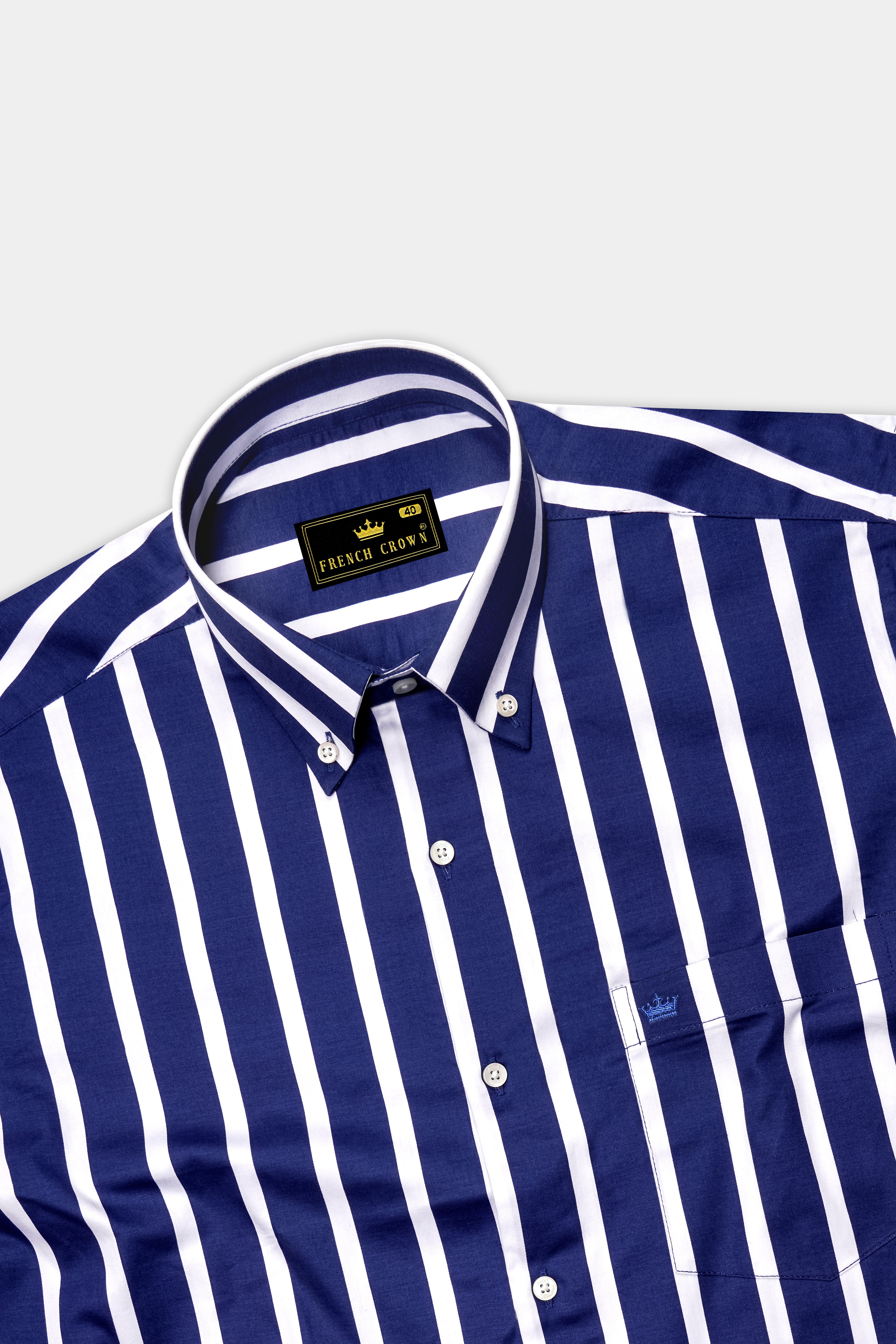 Marivon-Chambray Blue And Bright White Awning Striped Super Soft Premium Cotton Button Down Collar Dress Shirt