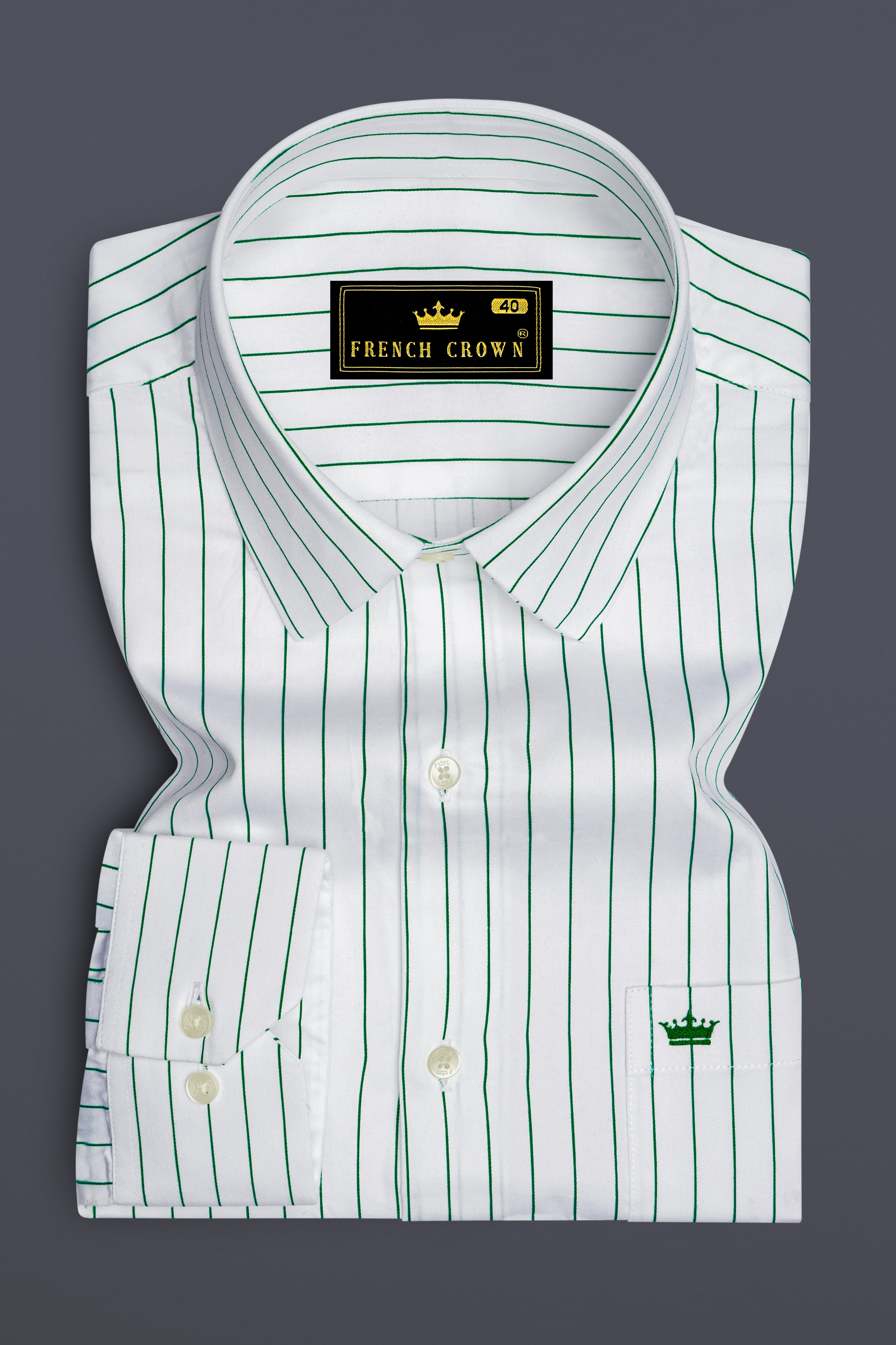 Verdoro-Bright White And Camarone Green Pin Striped Subtle Sheen Super Soft Premium Cotton Dress Shirt