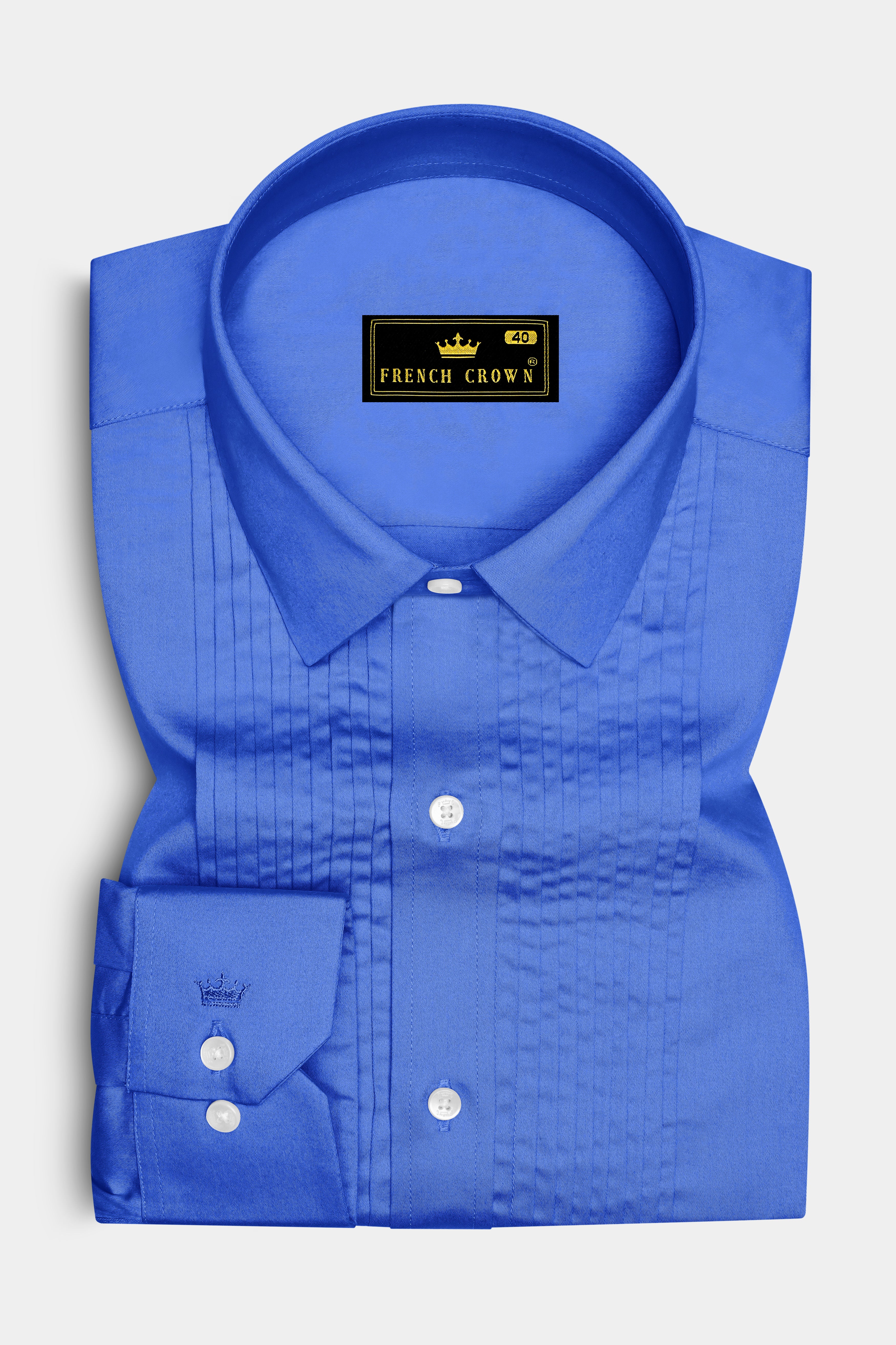 Azurion-Mariner Blue Subtle Sheen Super Soft Premium Cotton Tuxedo Dress Shirt