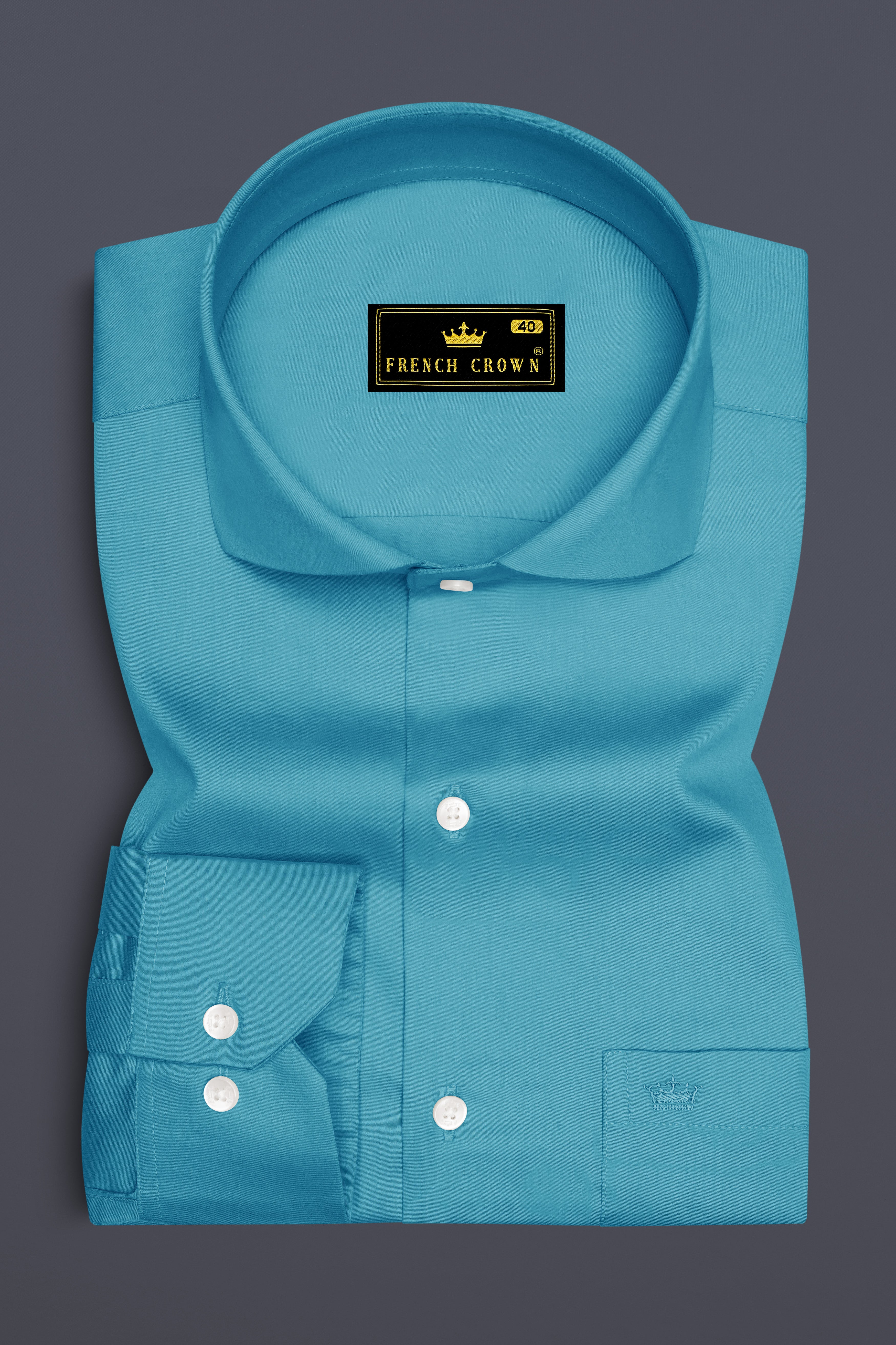 Orientor-Eastern Blue Subtle Sheen Super Soft Premium Cotton Cut Away Collar Dress Shirt
