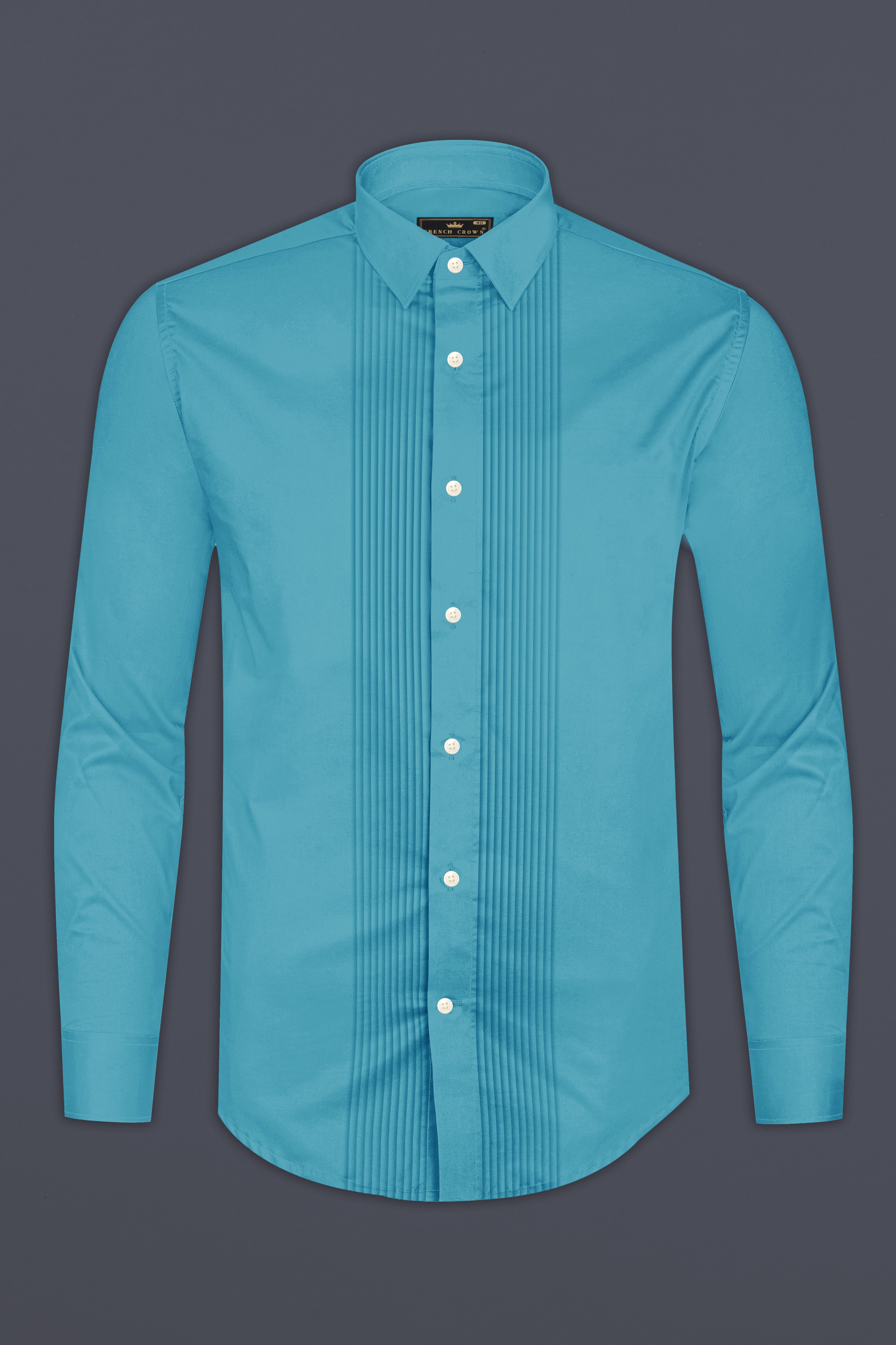 Orientor-Eastern Blue Subtle Sheen Super Soft Premium Cotton Tuxedo Dress Shirt