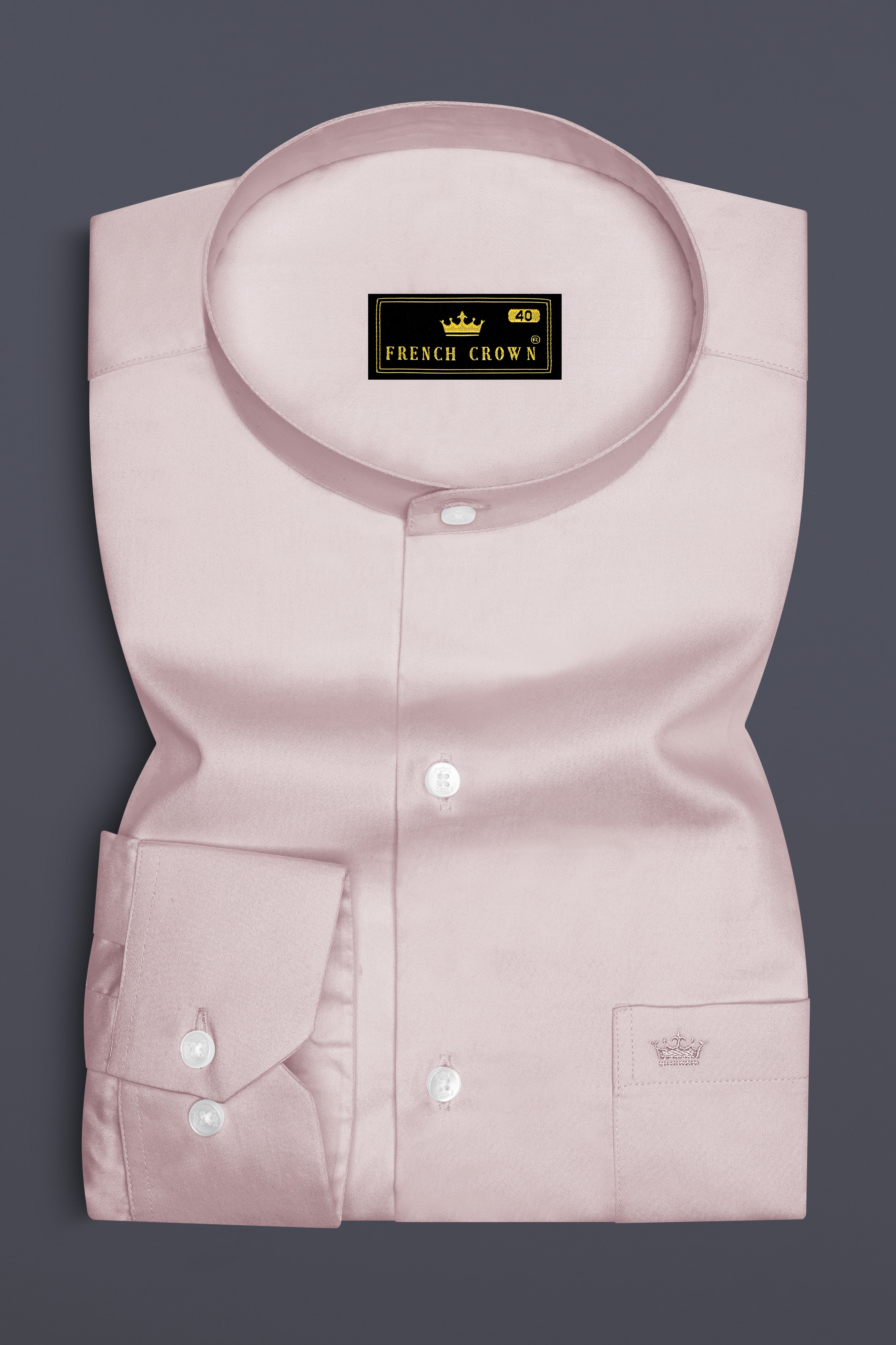 Lumivon-Silver Cream Subtle Sheen Super Soft Premium Cotton Mandarin Dress Shirt