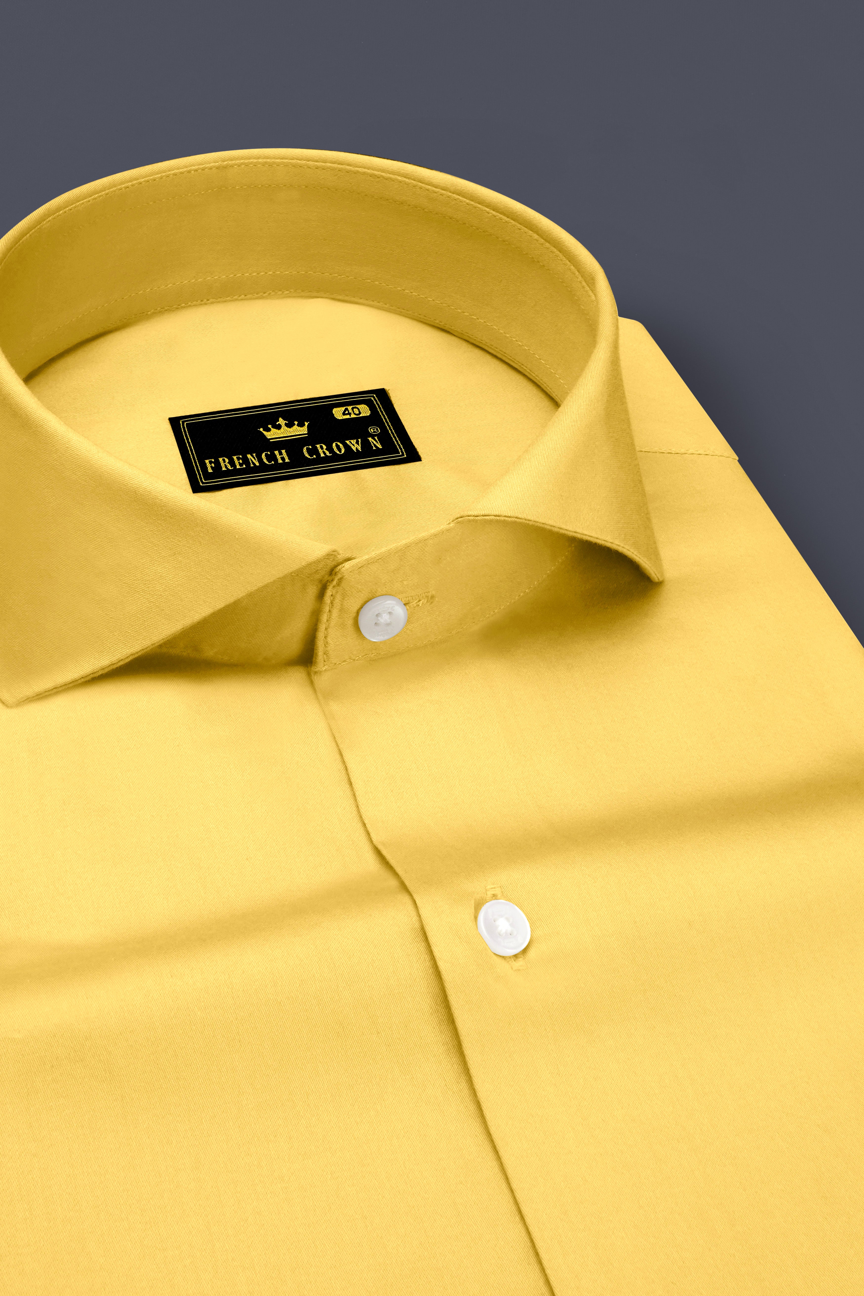 Aurion-Desert Yellow Subtle Sheen Super Soft Premium Cotton Cut Away Collar Dress Shirt