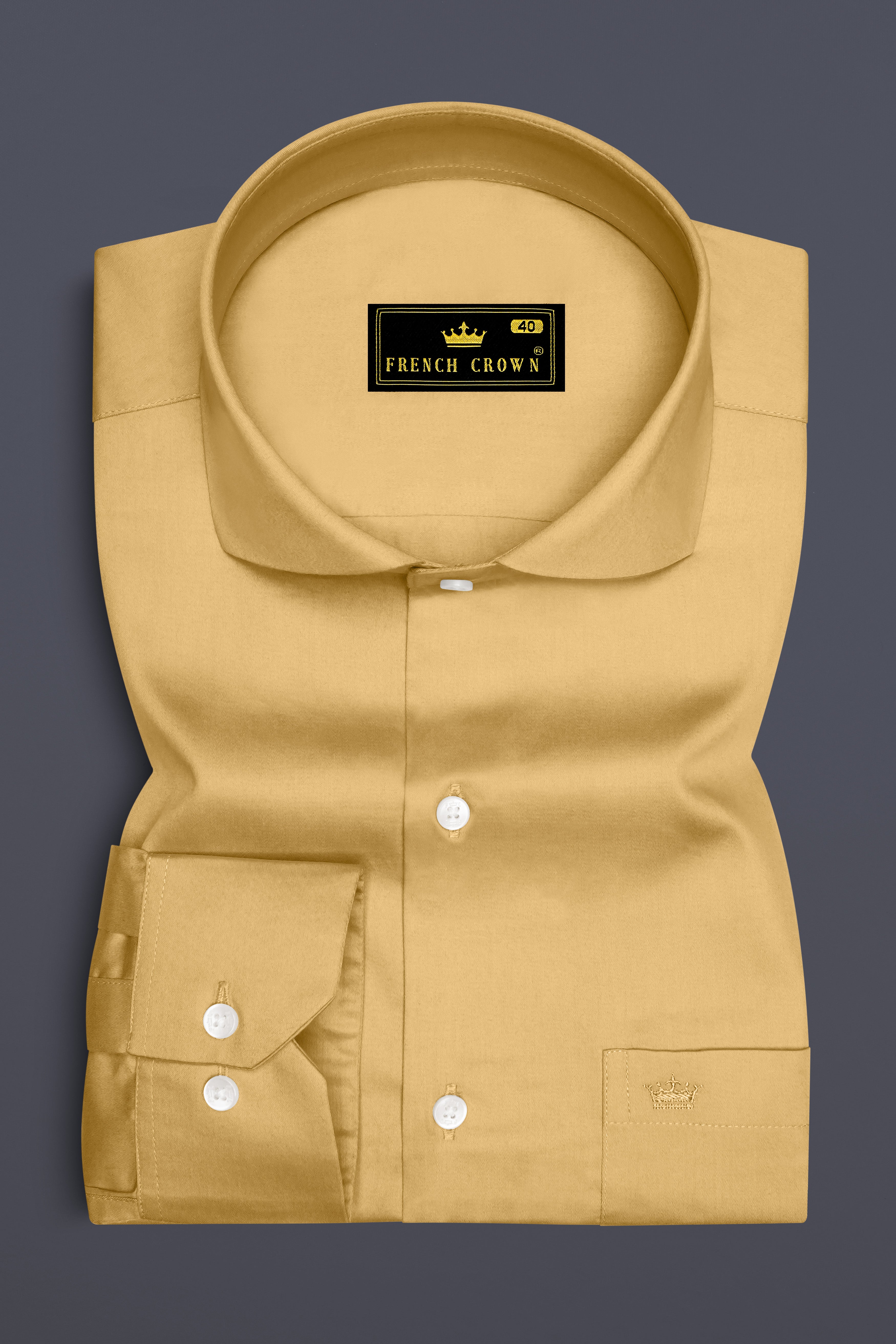 Aurion-Desert Yellow Subtle Sheen Super Soft Premium Cotton Cut Away Collar Dress Shirt