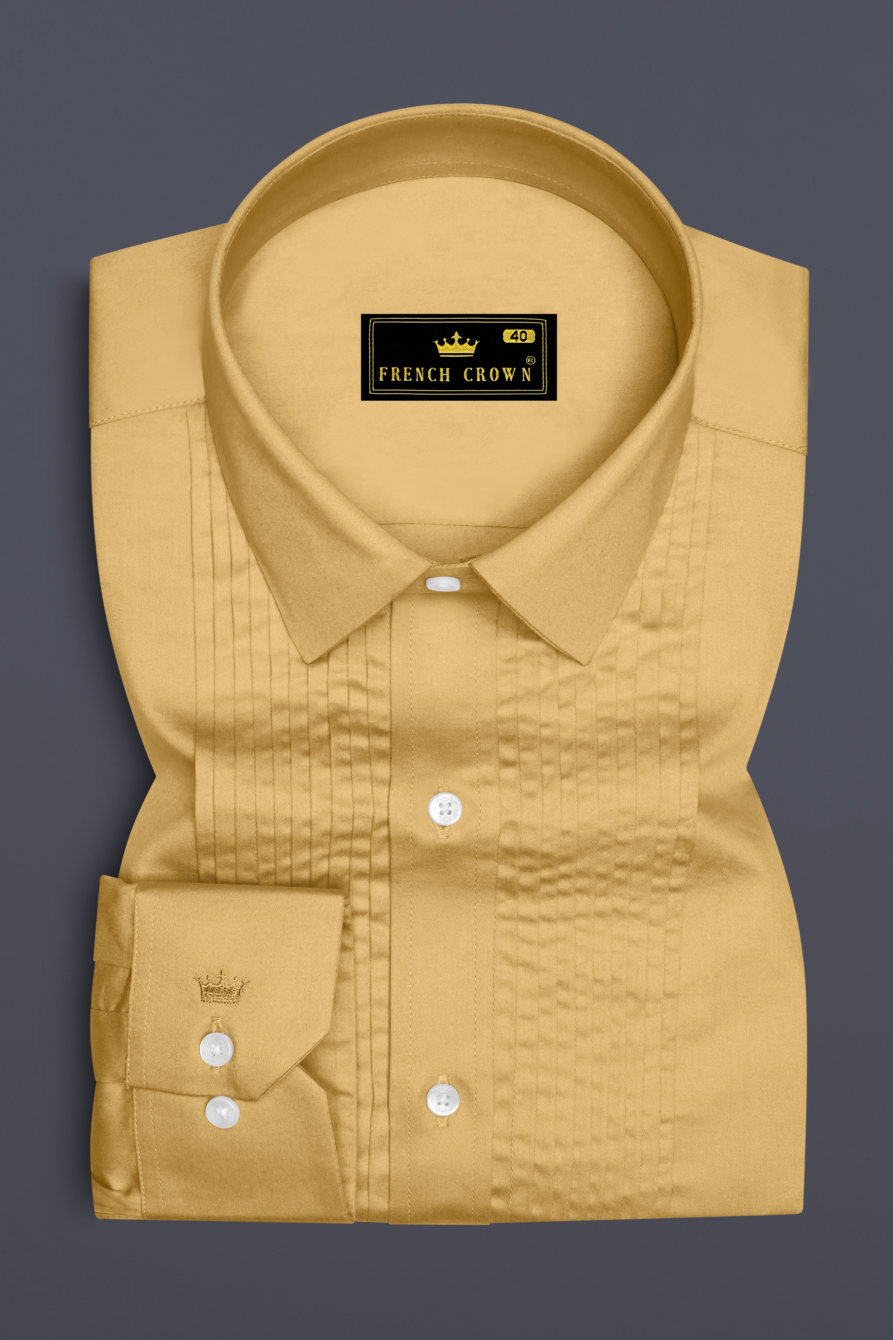 Aurion-Desert Yellow Subtle Sheen Super Soft Premium Cotton Tuxedo Dress Shirt