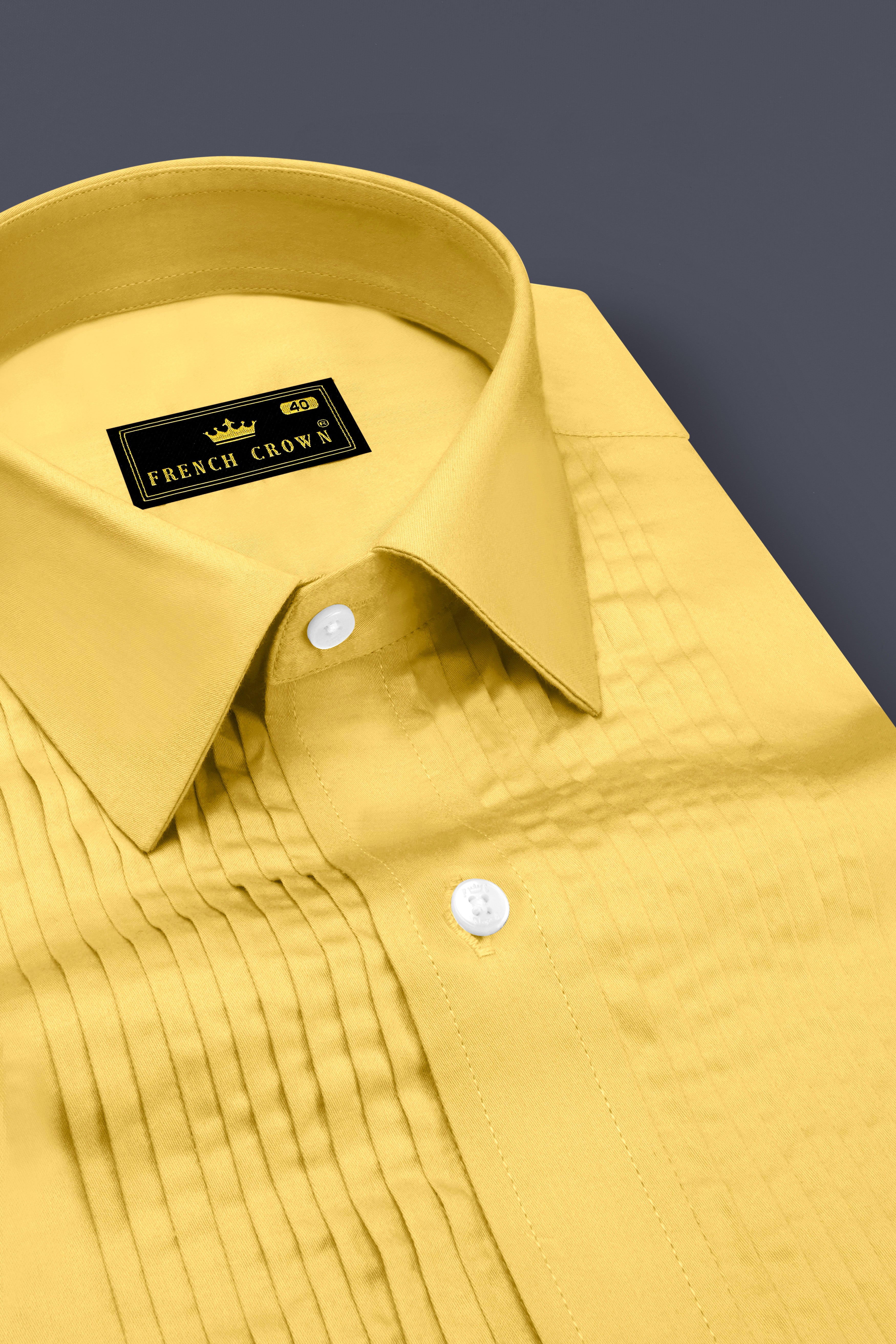 Aurion-Desert Yellow Subtle Sheen Super Soft Premium Cotton Tuxedo Dress Shirt
