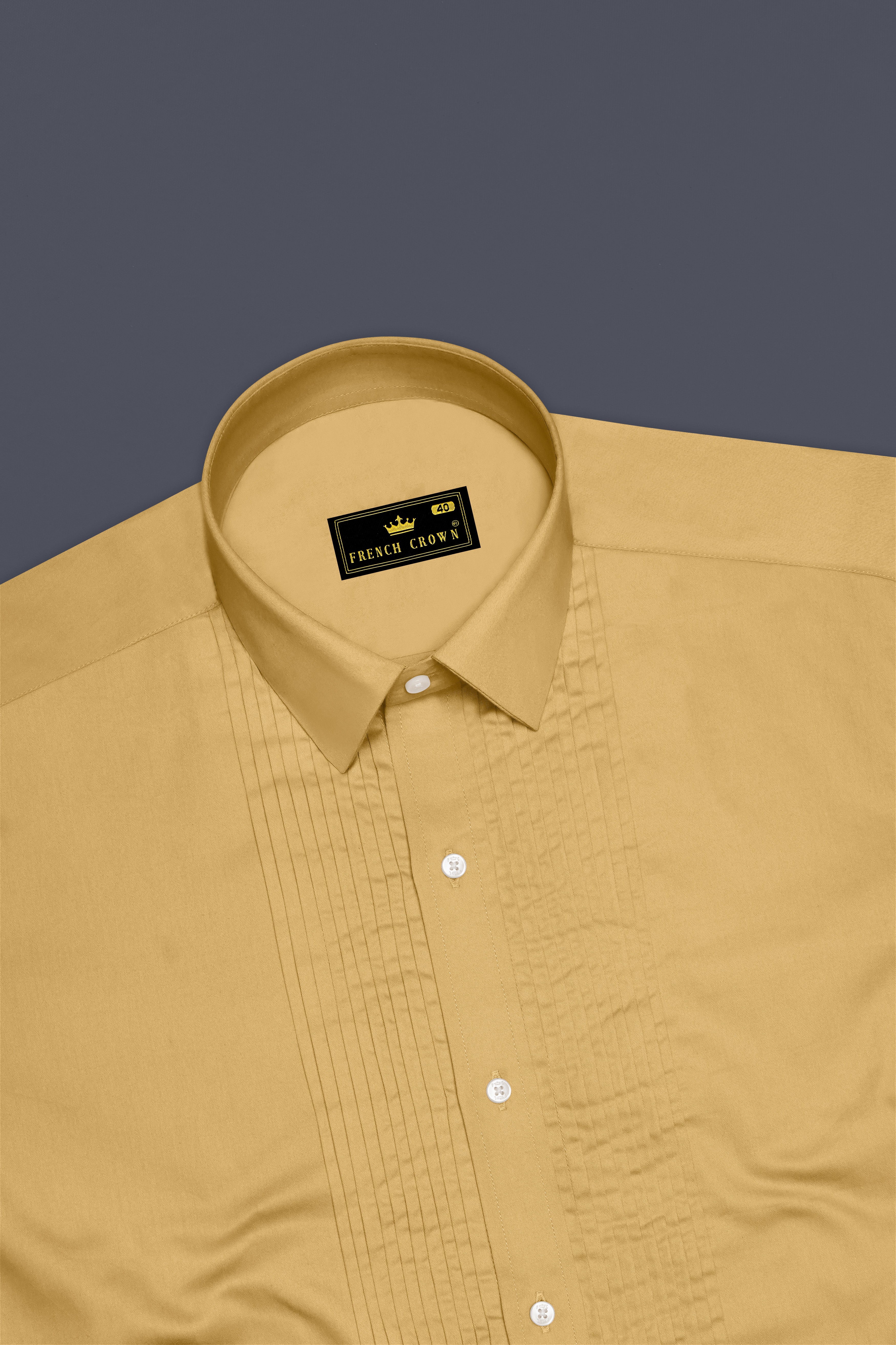 Aurion-Desert Yellow Subtle Sheen Super Soft Premium Cotton Tuxedo Dress Shirt