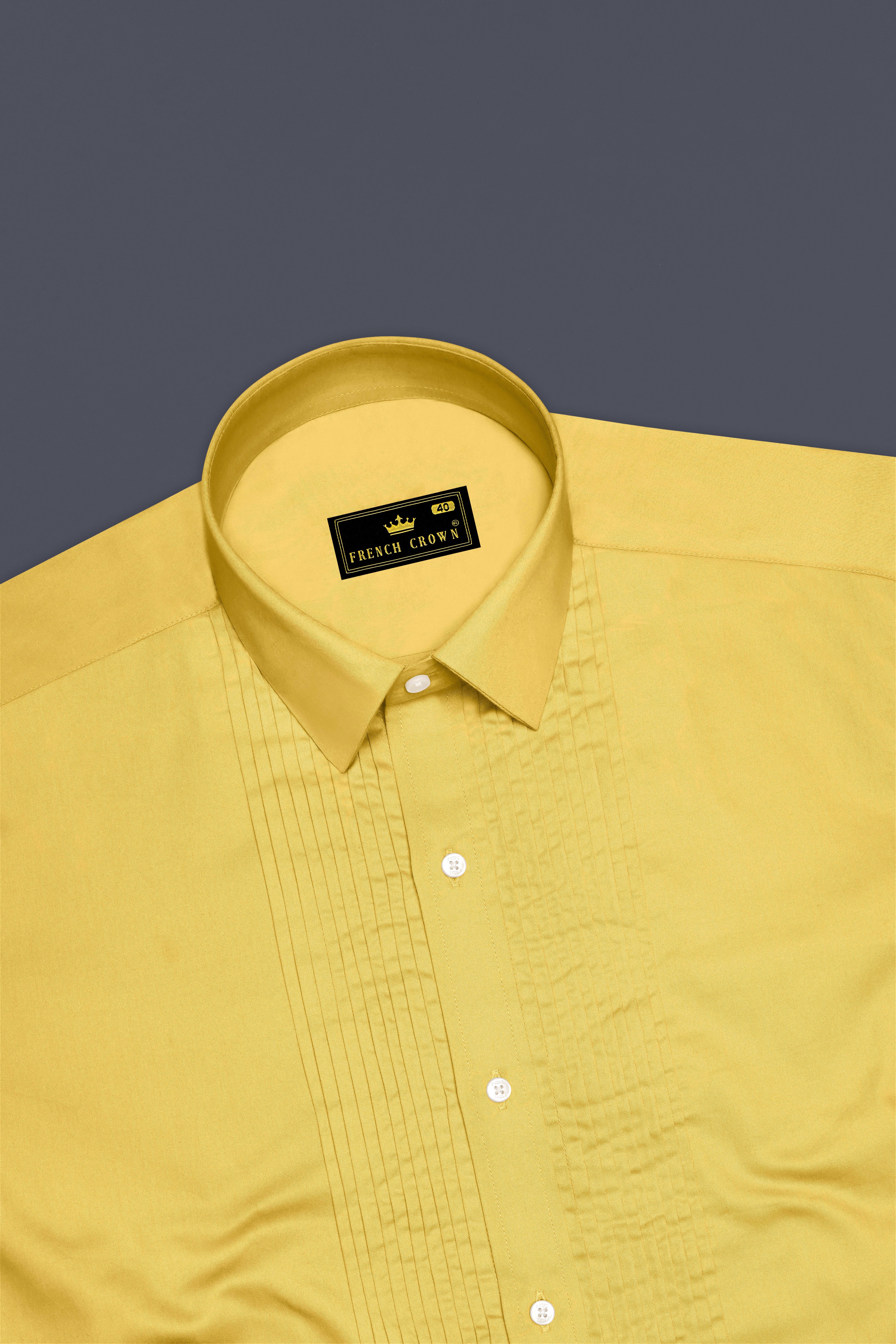 Aurion-Desert Yellow Subtle Sheen Super Soft Premium Cotton Tuxedo Dress Shirt