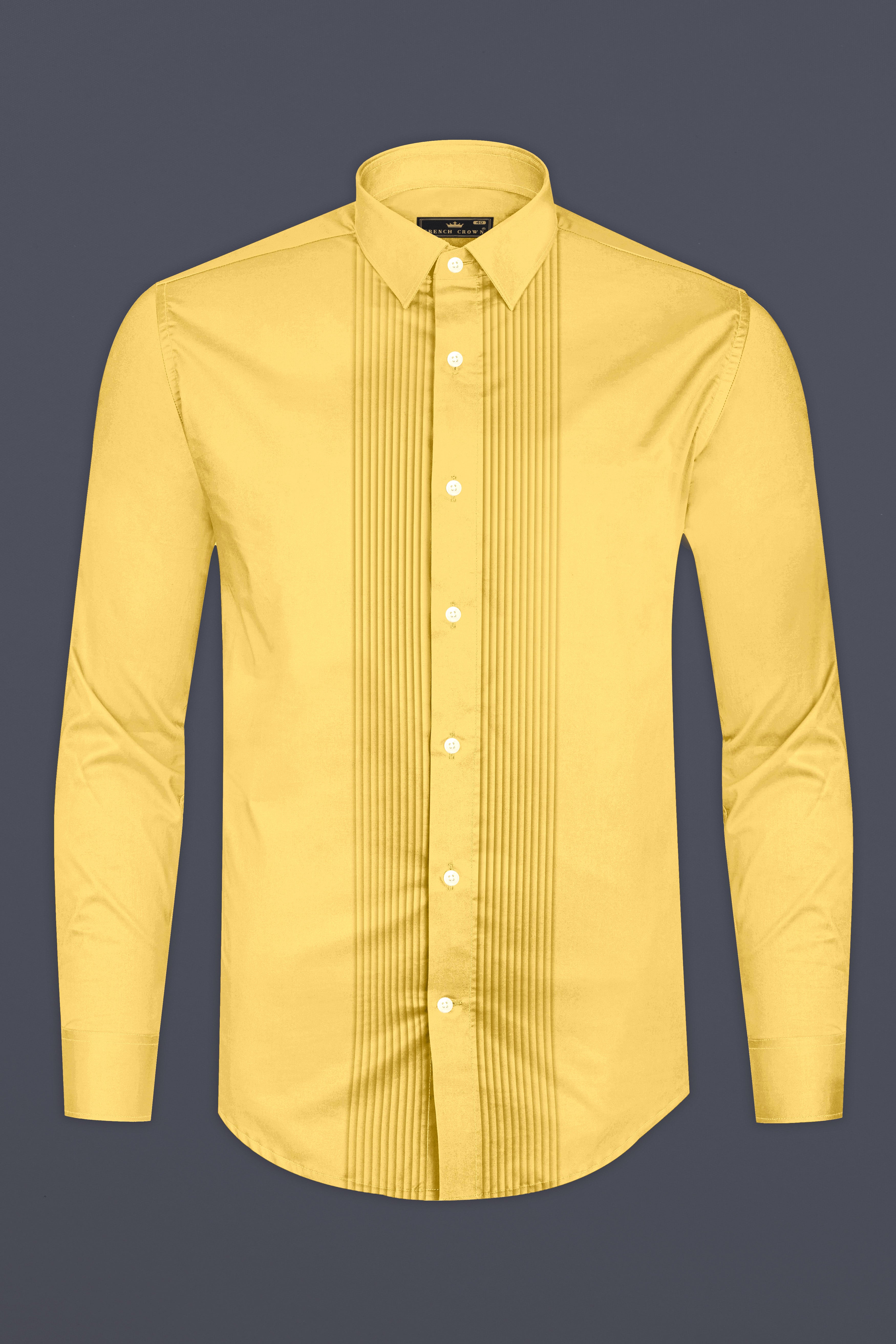 Aurion-Desert Yellow Subtle Sheen Super Soft Premium Cotton Tuxedo Dress Shirt
