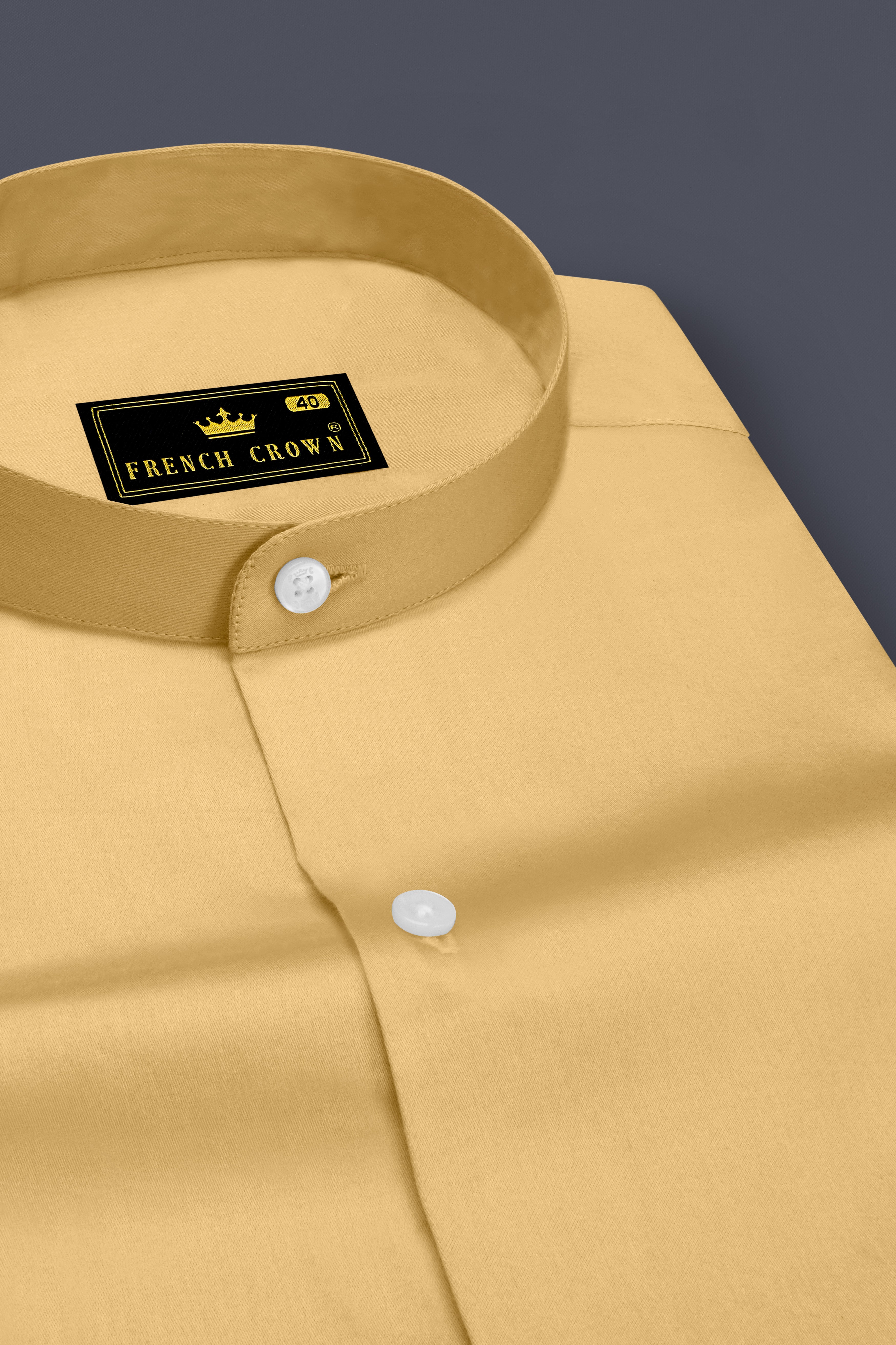 Aurion-Desert Yellow Subtle Sheen Super Soft Premium Cotton Mandarin Dress Shirt