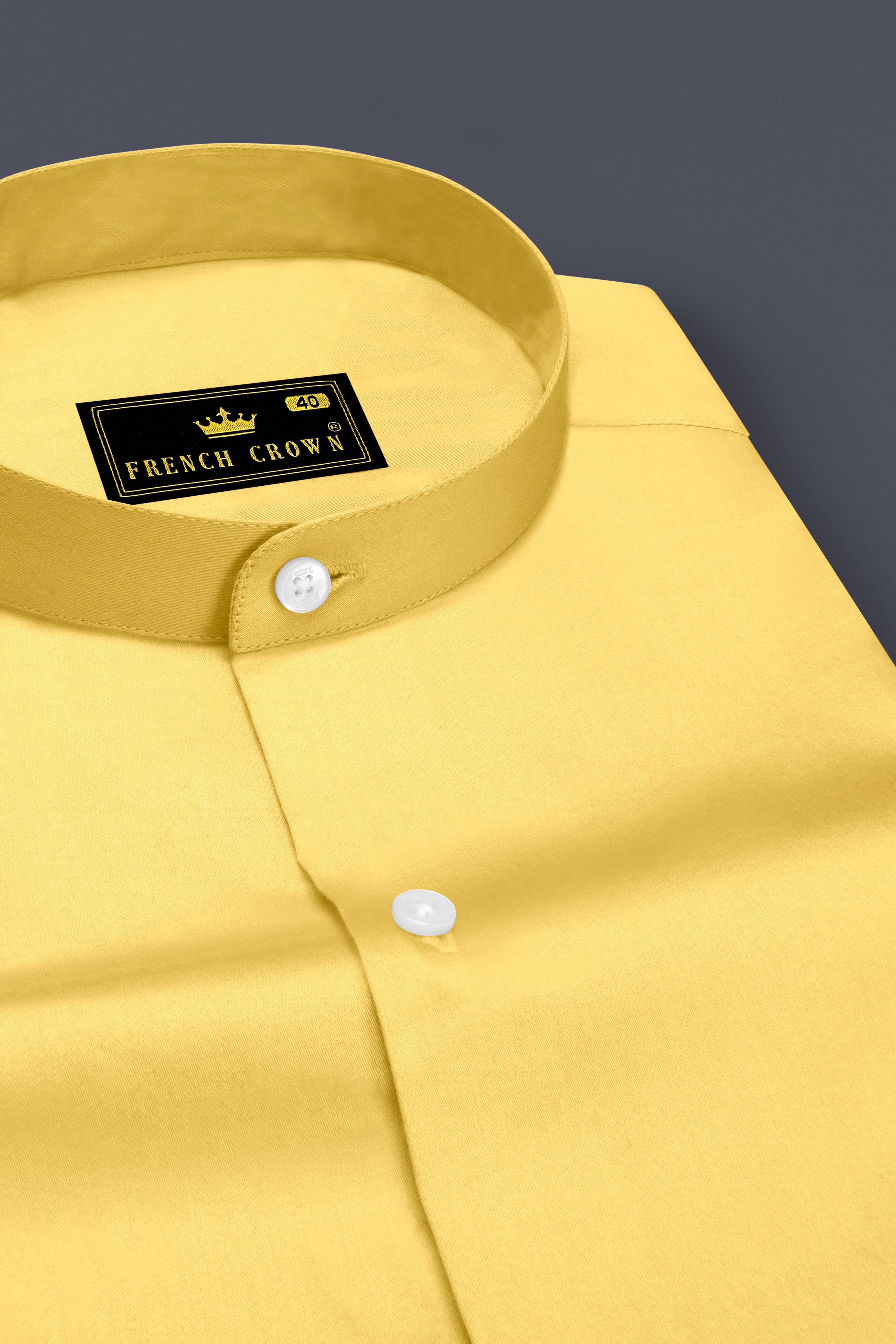 Aurion-Desert Yellow Subtle Sheen Super Soft Premium Cotton Mandarin Dress Shirt