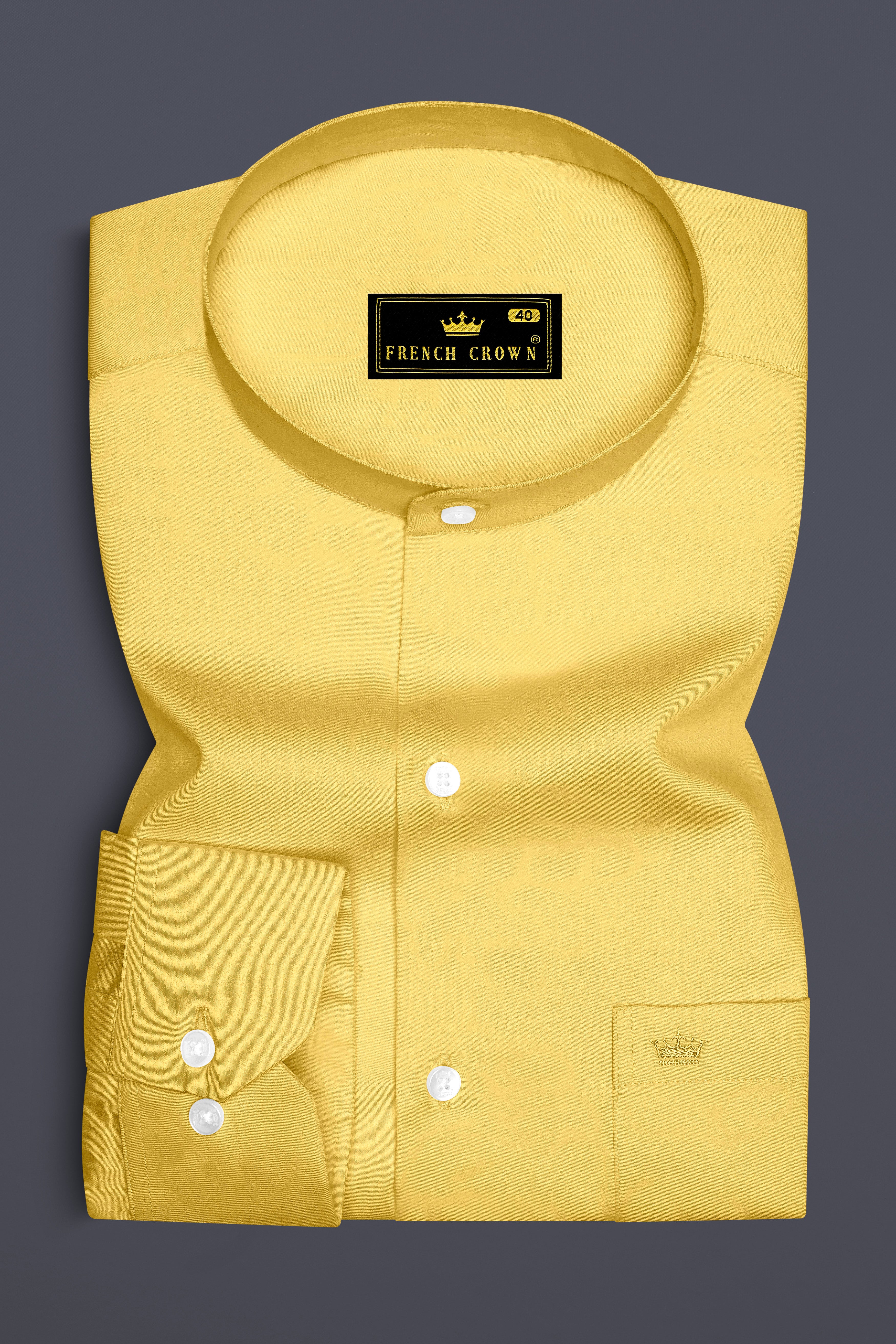 Aurion-Desert Yellow Subtle Sheen Super Soft Premium Cotton Mandarin Dress Shirt