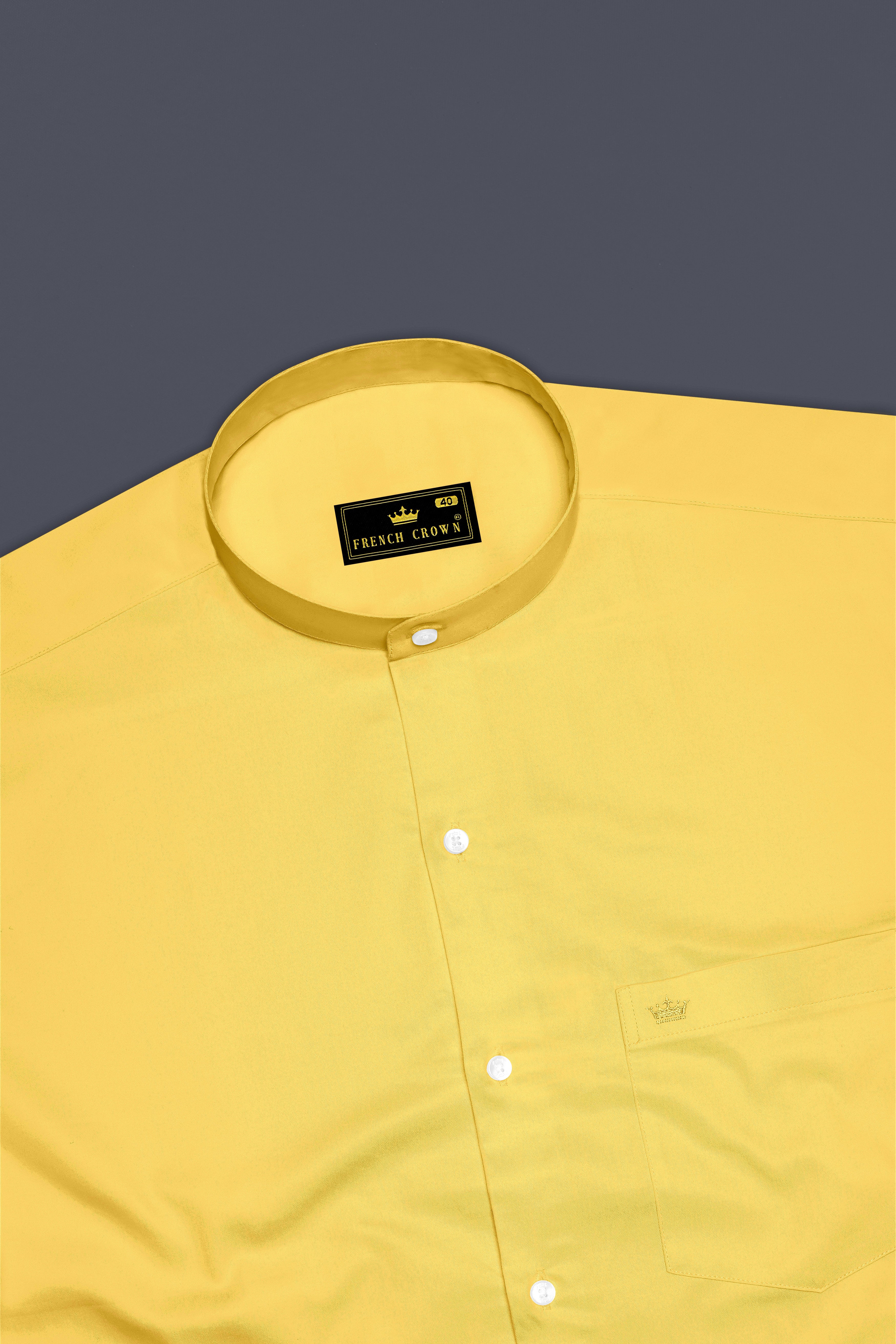 Aurion-Desert Yellow Subtle Sheen Super Soft Premium Cotton Mandarin Dress Shirt