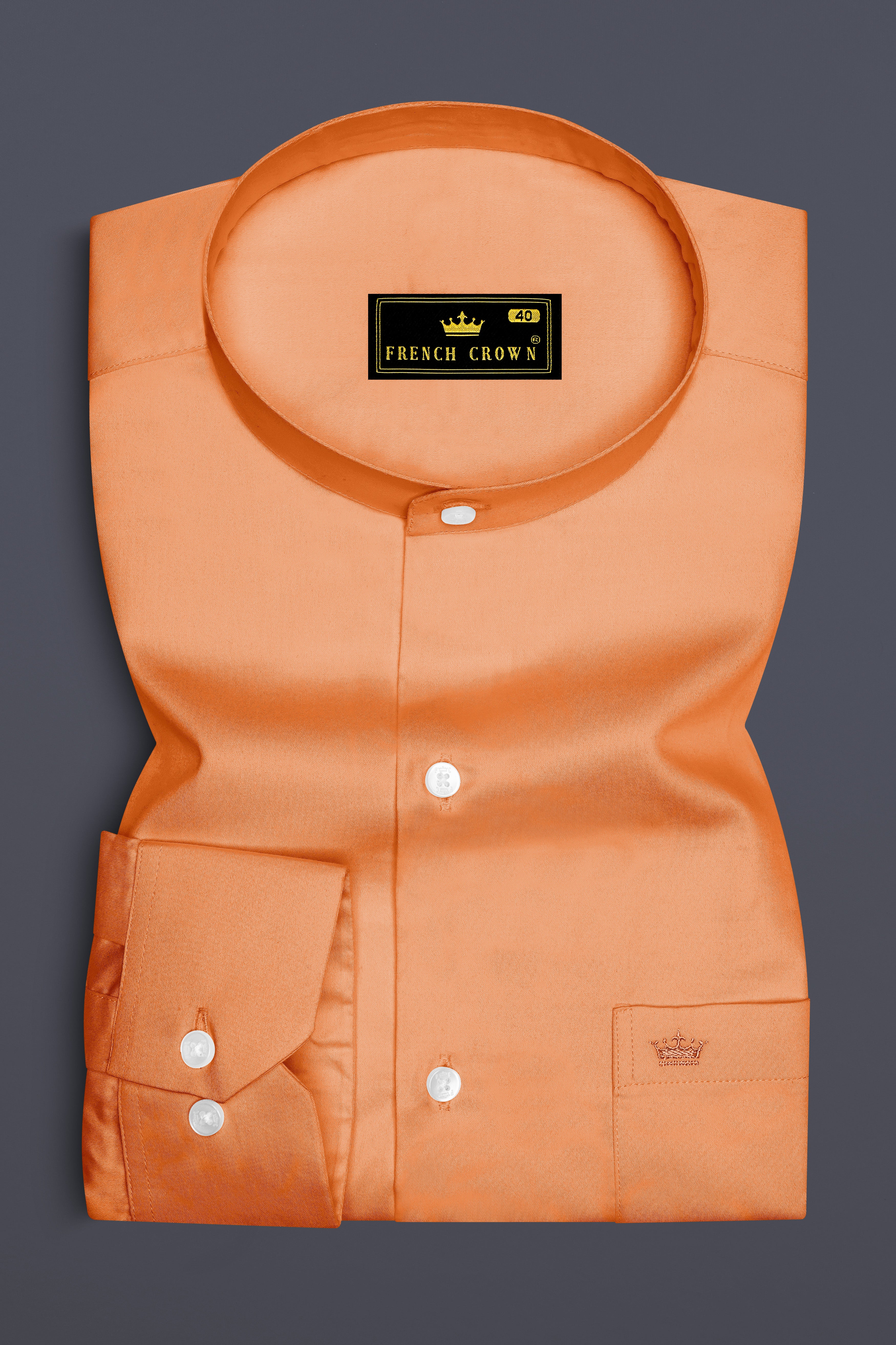 Safforo-Persian Orange Subtle Sheen Super Soft Premium Cotton Mandarin Dress Shirt