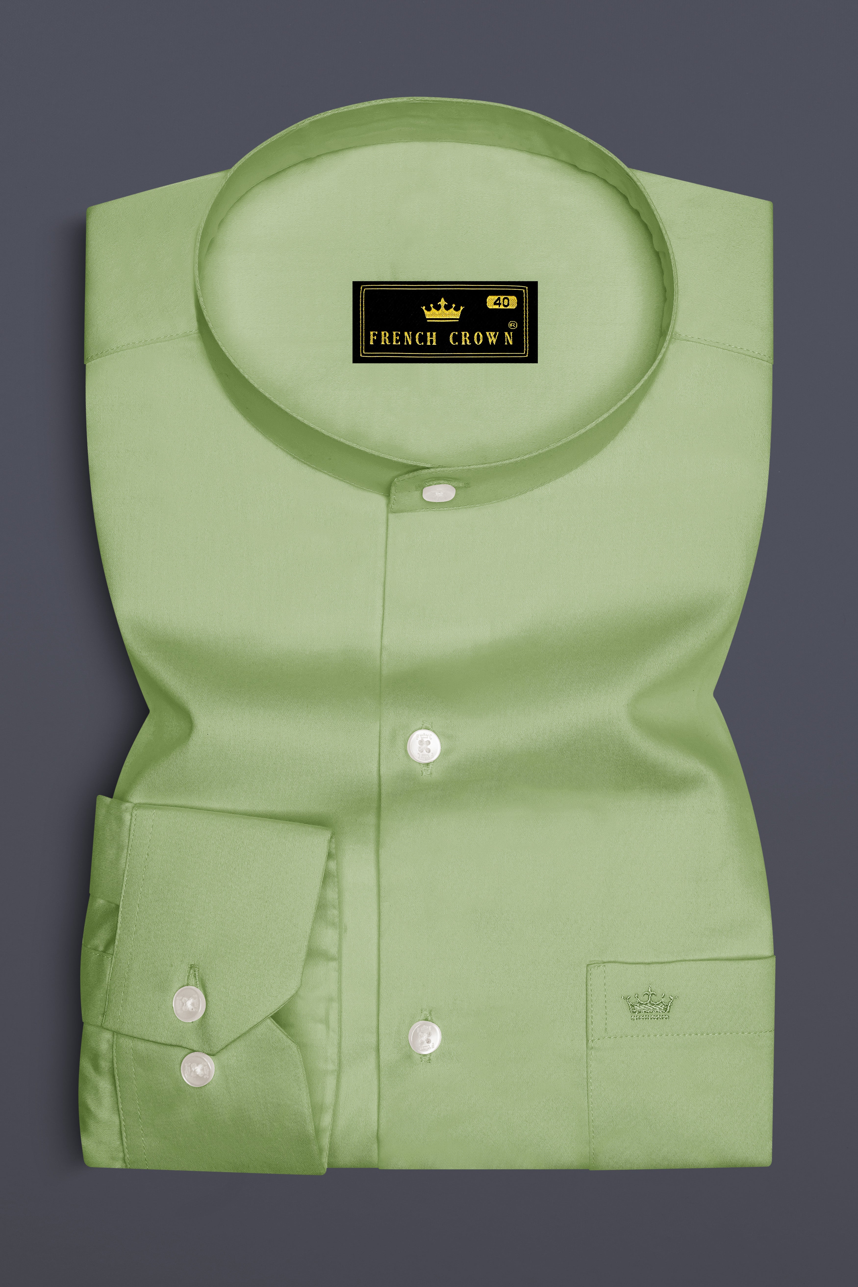 Verdan-Tan Green Subtle Sheen Super Soft Premium Cotton Mandarin Dress Shirt