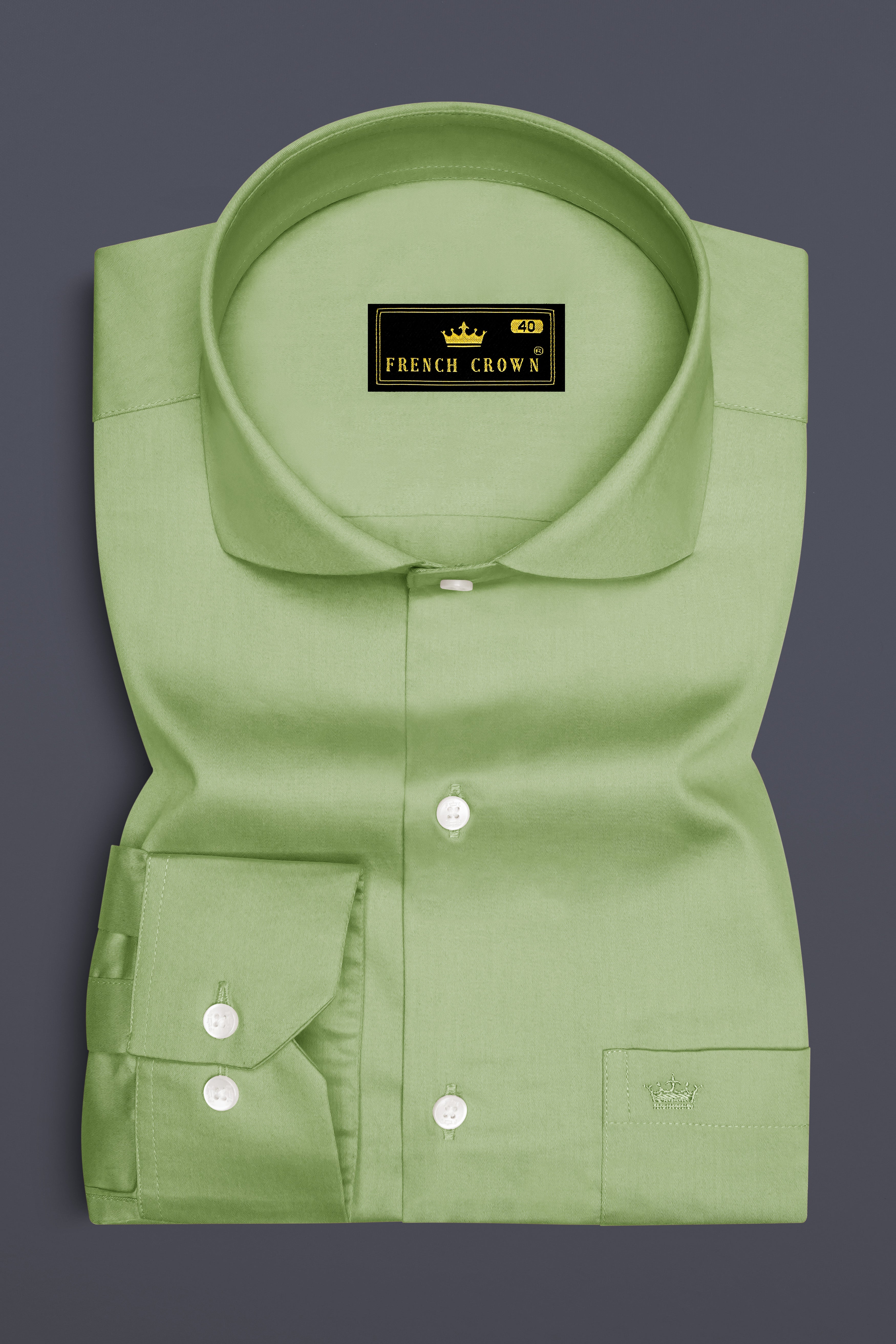 Verdan-Tan Green Subtle Sheen Super Soft Premium Cotton Cut Away Collar Dress Shirt