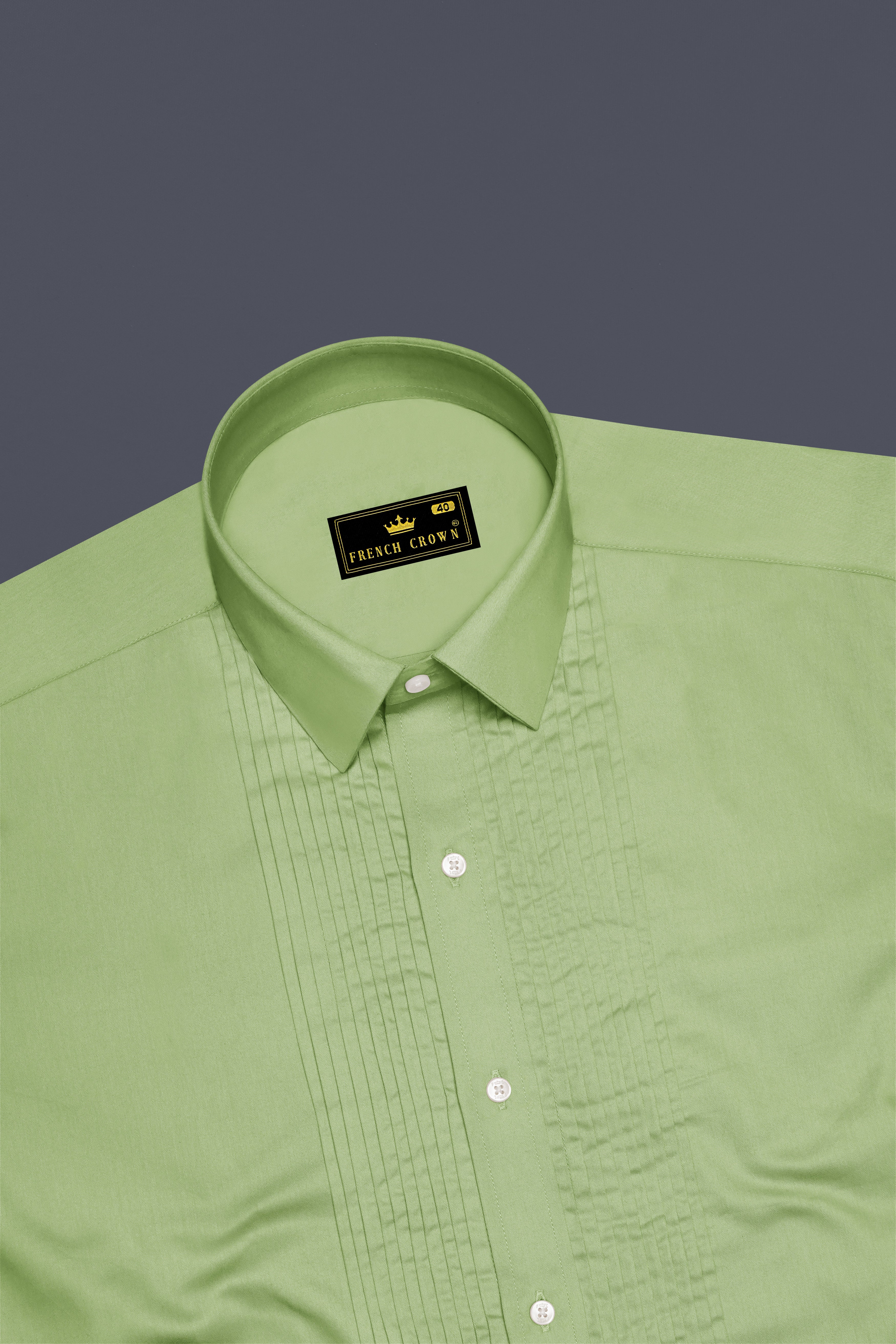Verdan-Tan Green Subtle Sheen Super Soft Premium Cotton Tuxedo Dress Shirt