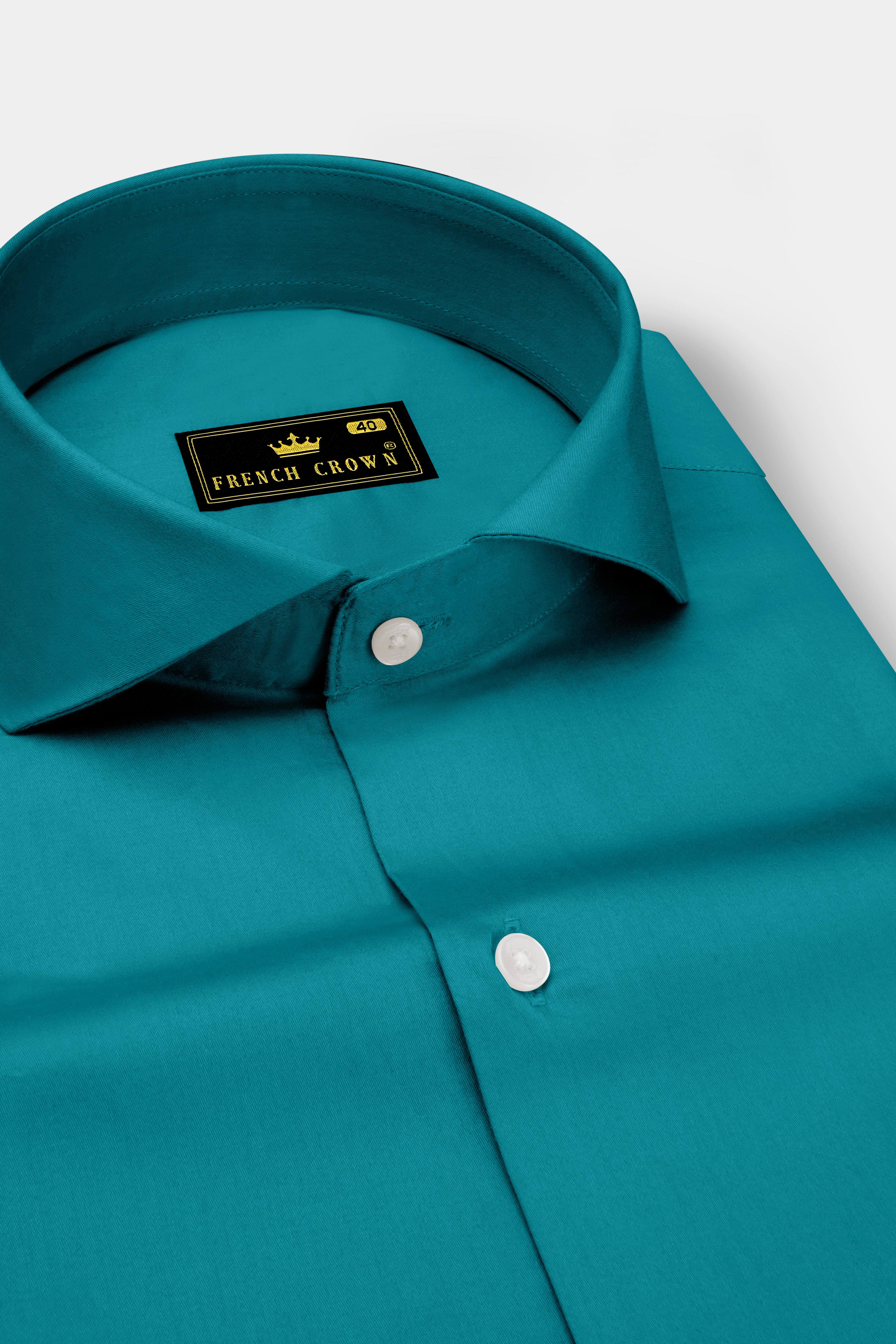 Emeron-Teal green Subtle Sheen Super Soft Premium Cotton Cut Away Collar Dress Shirt