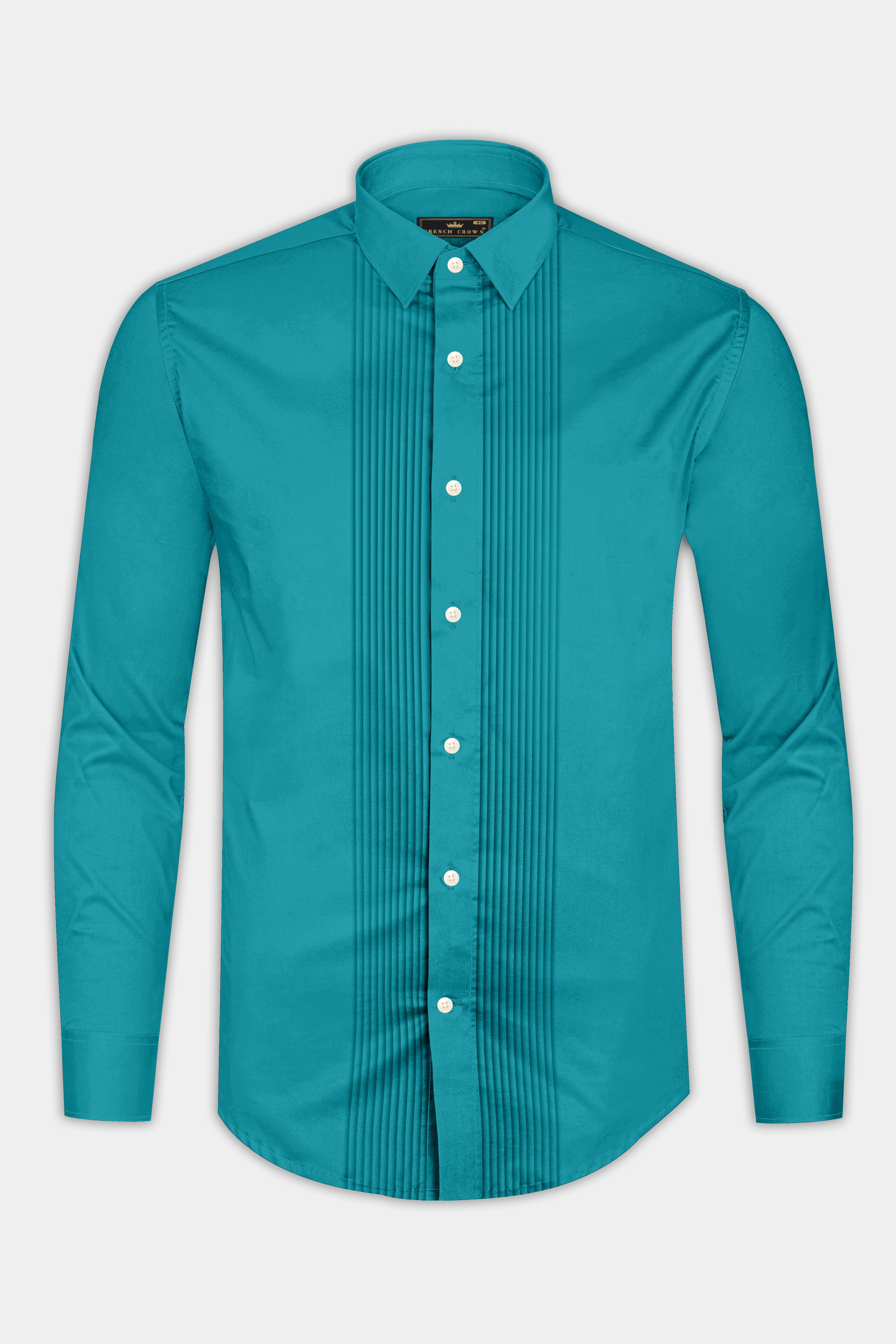 Emeron-Teal green Subtle Sheen Super Soft Premium Cotton Tuxedo Dress Shirt