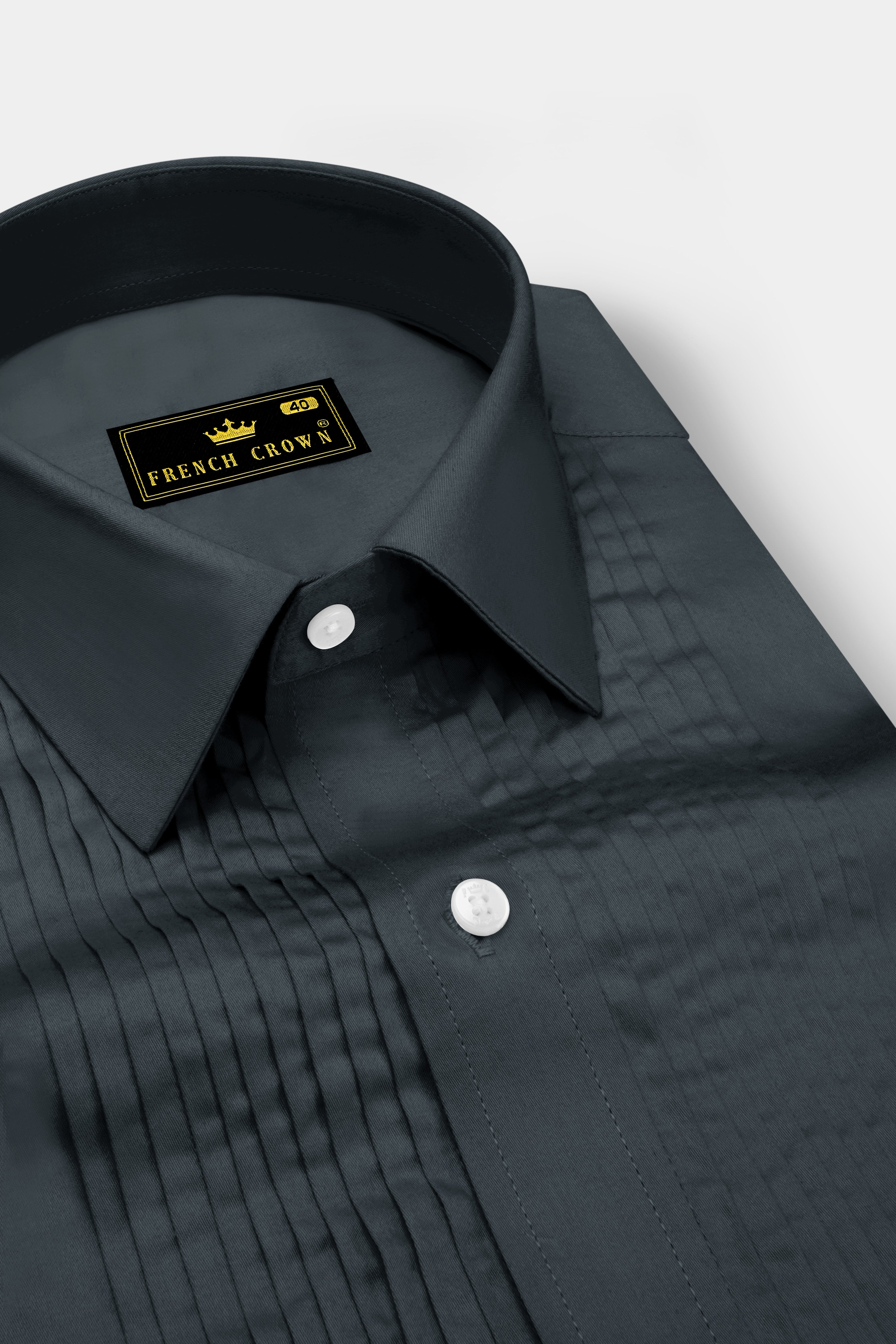 Nocturo-Charcoal Gray Subtle Sheen Super Soft Premium Cotton Tuxedo Dress Shirt