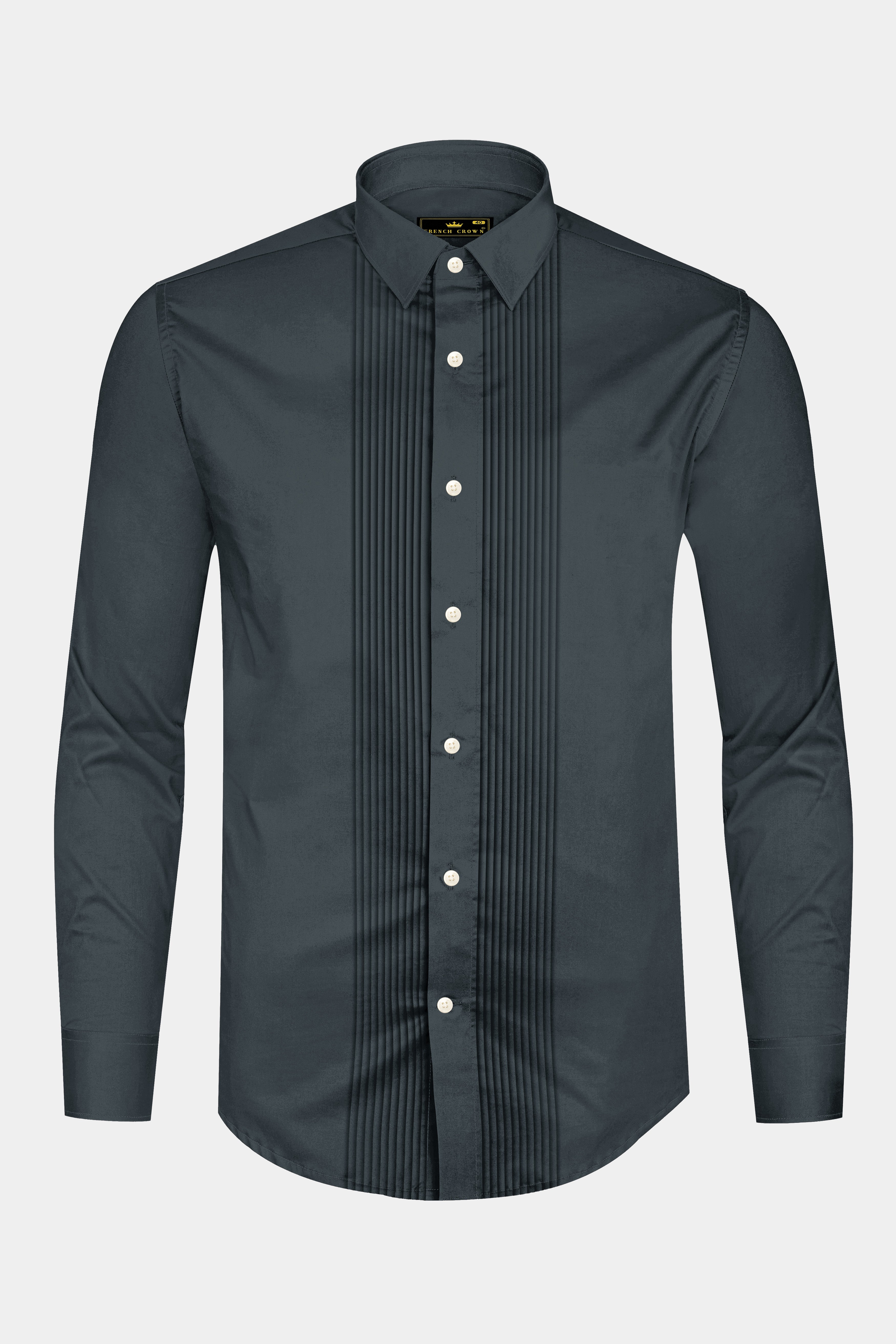 Nocturo-Charcoal Gray Subtle Sheen Super Soft Premium Cotton Tuxedo Dress Shirt