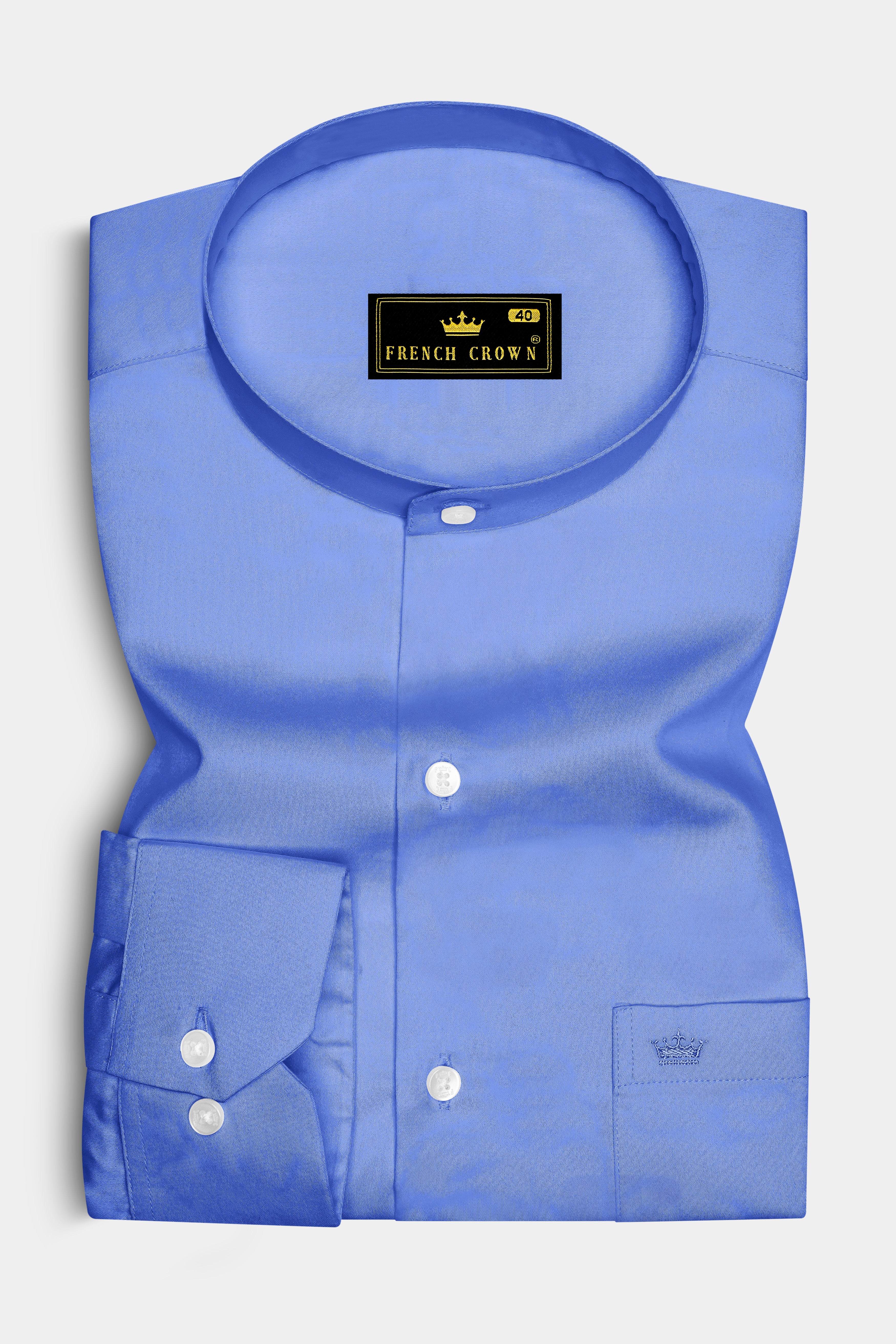 Azurine-Cornflower Blue Subtle Sheen Super Soft Premium Cotton Mandarin Dress Shirt