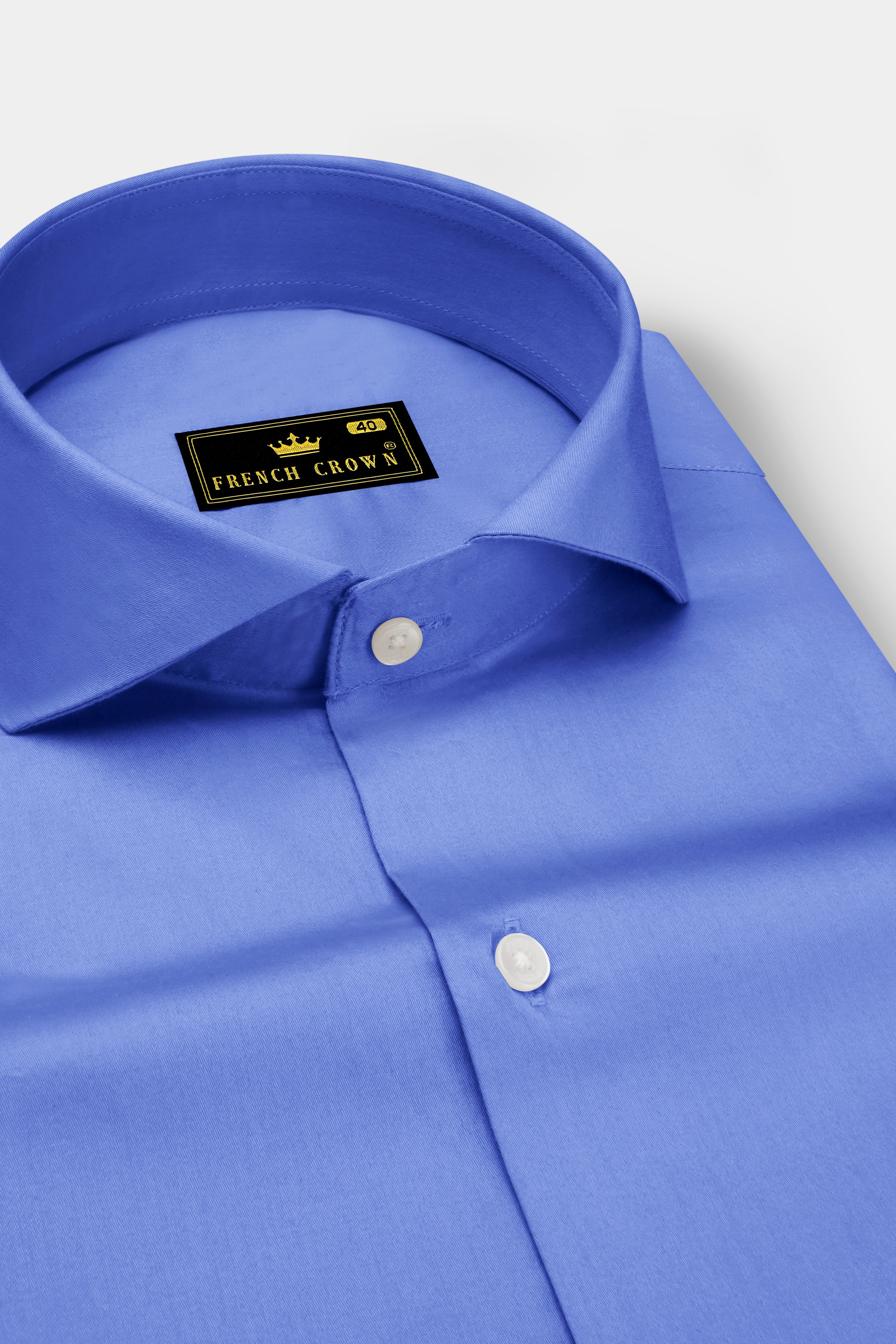 Azurine-Cornflower Blue Subtle Sheen Super Soft Premium Cotton Cut Away Collar Dress Shirt