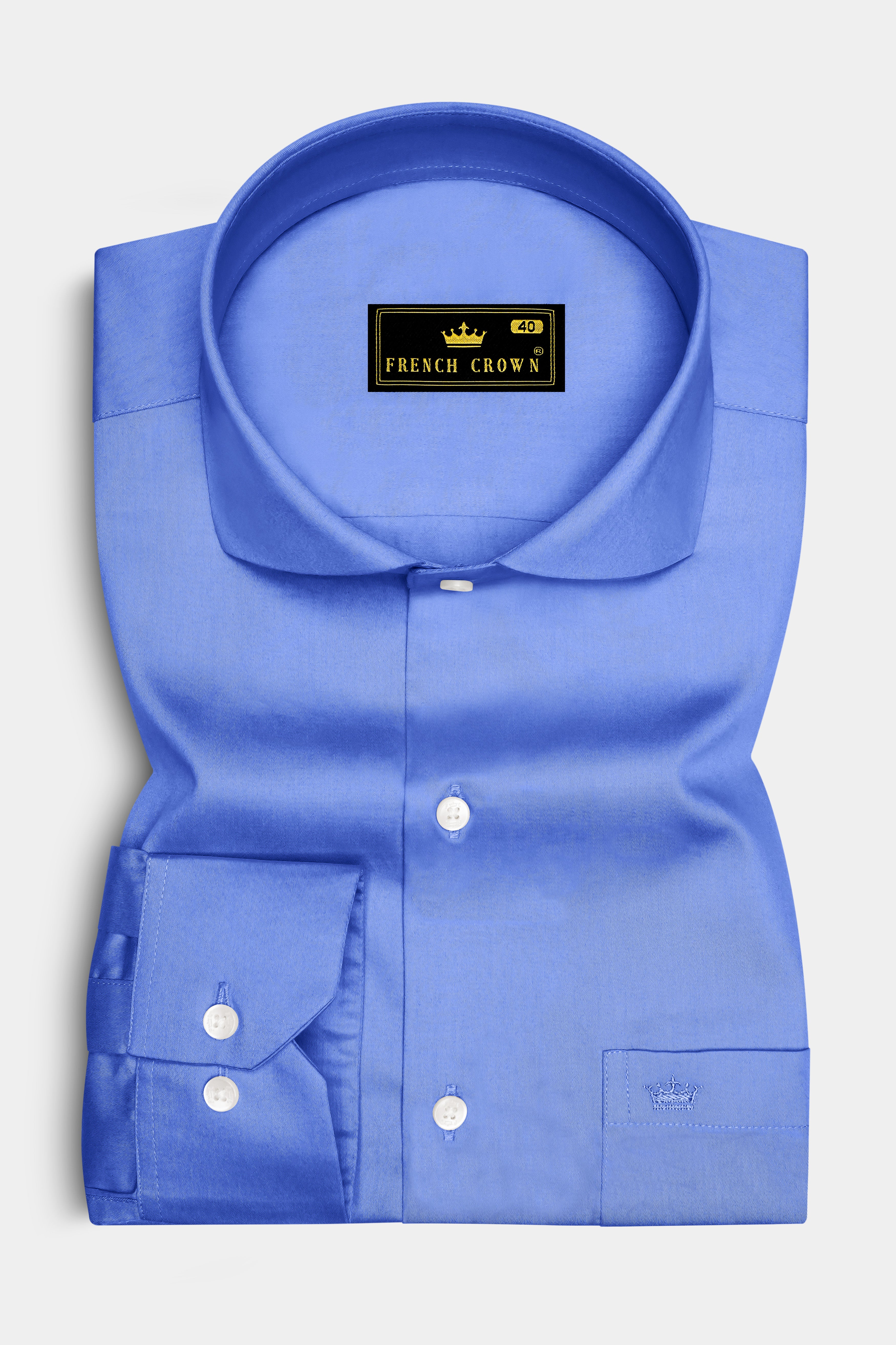 Azurine-Cornflower Blue Subtle Sheen Super Soft Premium Cotton Cut Away Collar Dress Shirt