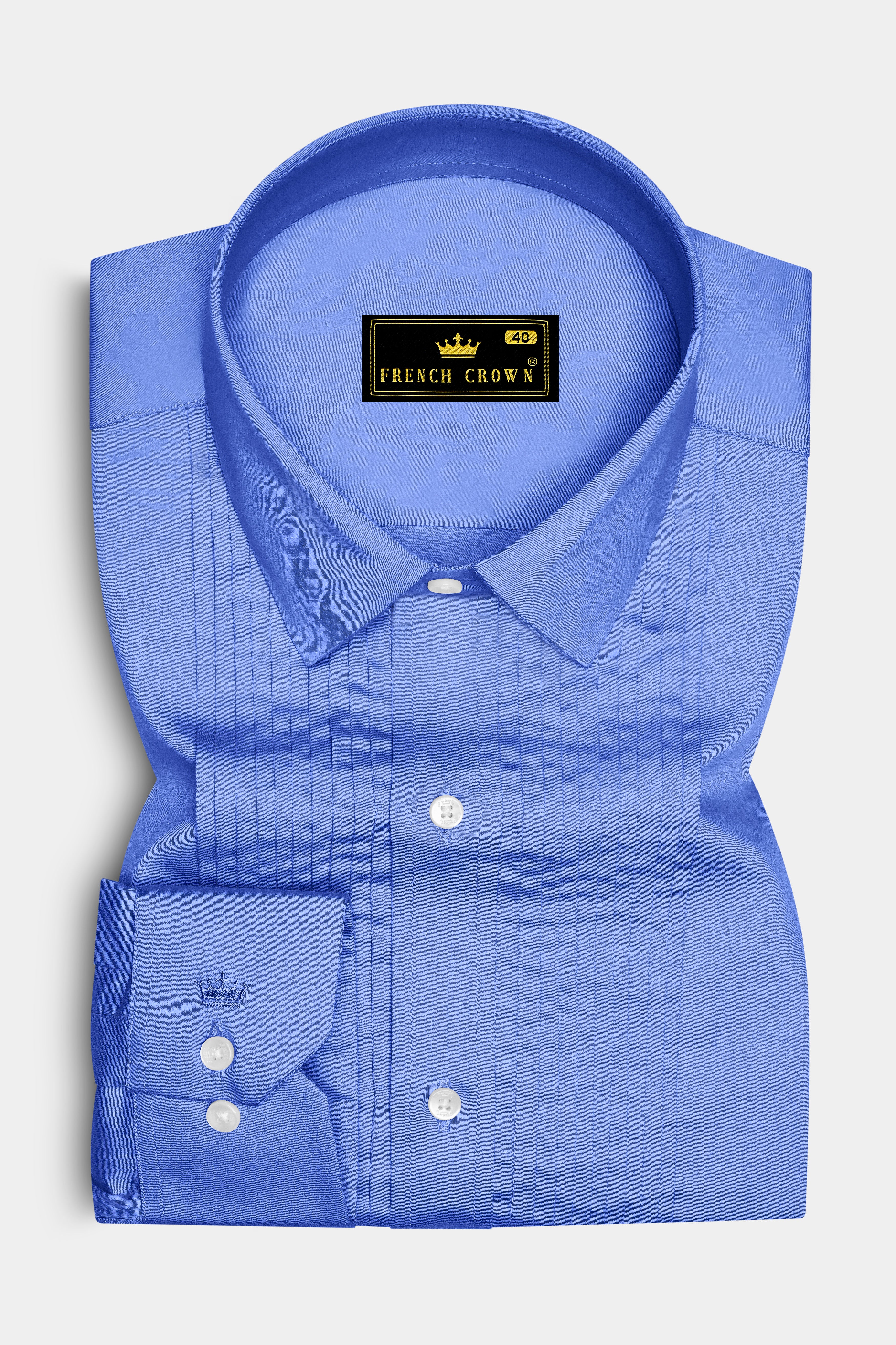 Azurine-Cornflower Blue Subtle Sheen Super Soft Premium Cotton Tuxedo Dress Shirt