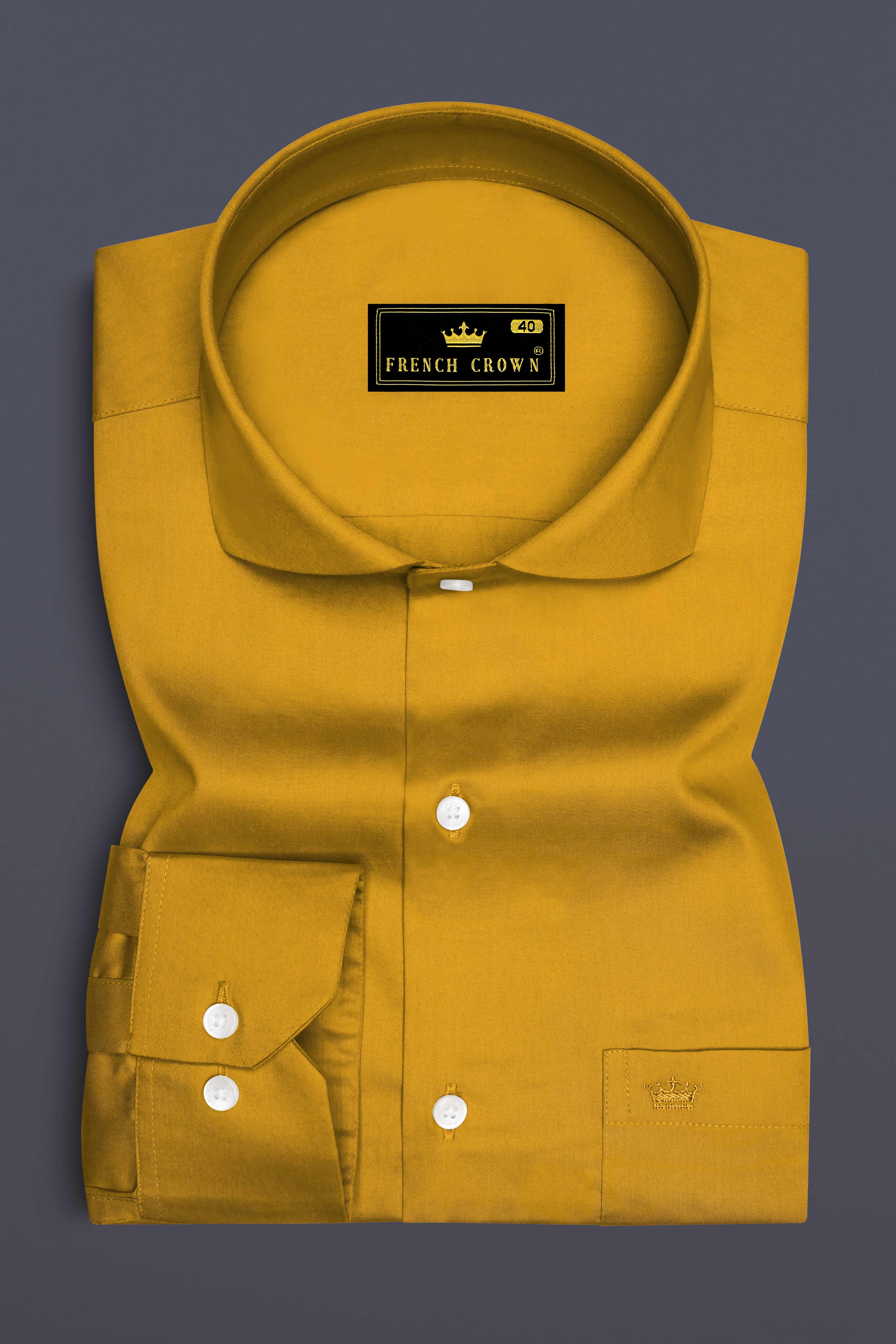 Solvoro-Ochre Yellow Subtle Sheen Super Soft Premium Cotton Cut Away Collar Dress Shirt