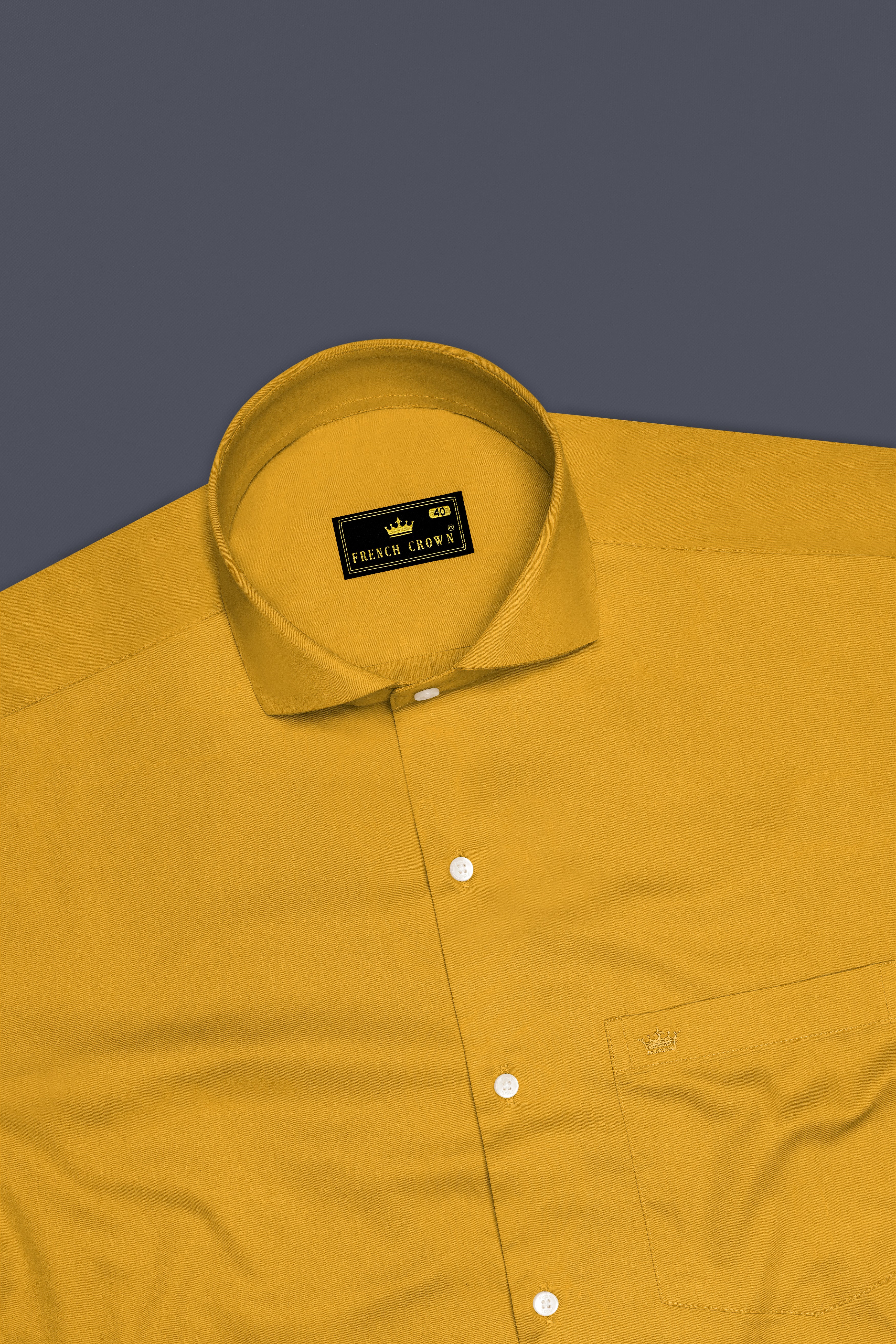 Solvoro-Ochre Yellow Subtle Sheen Super Soft Premium Cotton Cut Away Collar Dress Shirt
