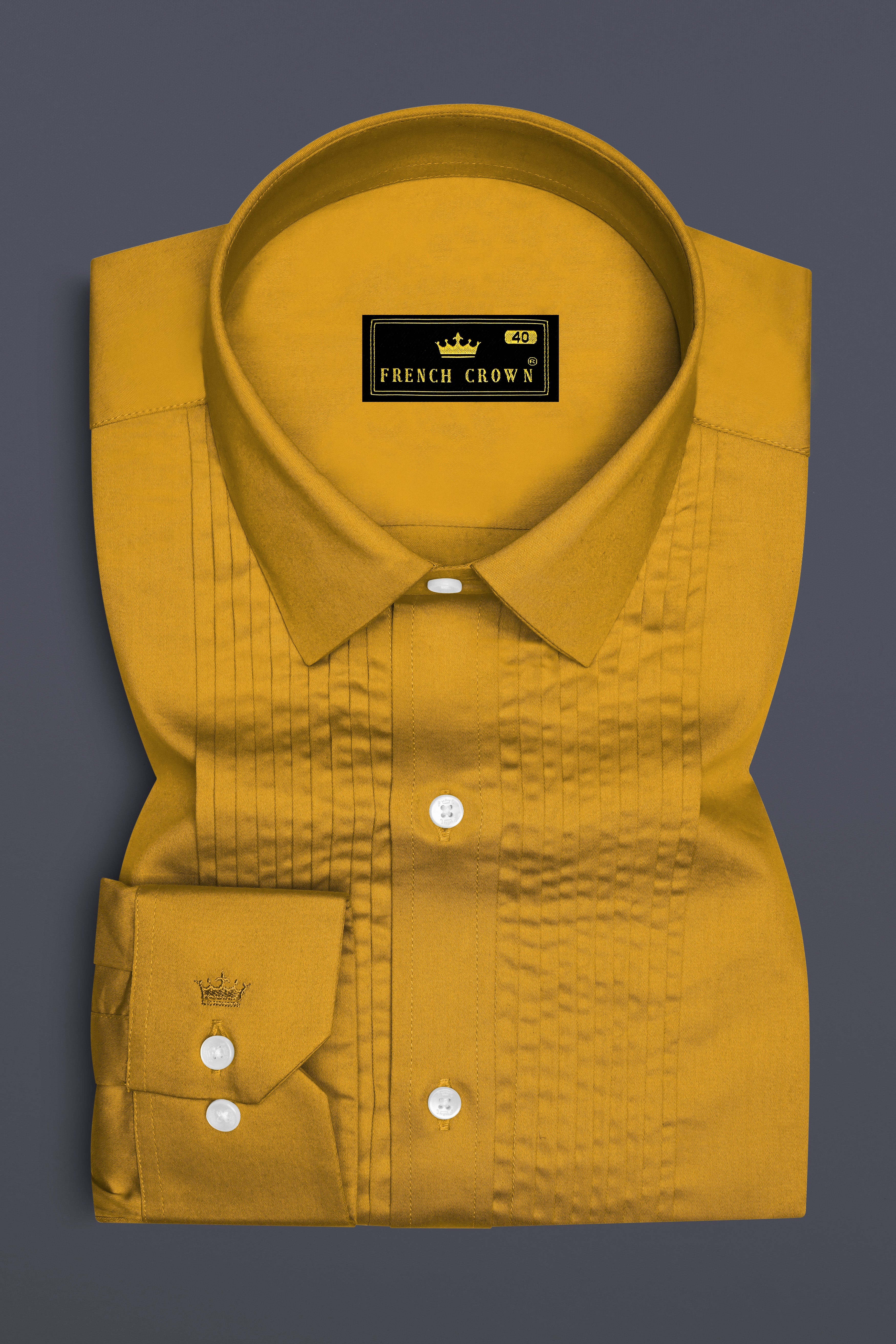 Solvoro-Ochre Yellow Subtle Sheen Super Soft Premium Cotton Tuxedo Dress Shirt
