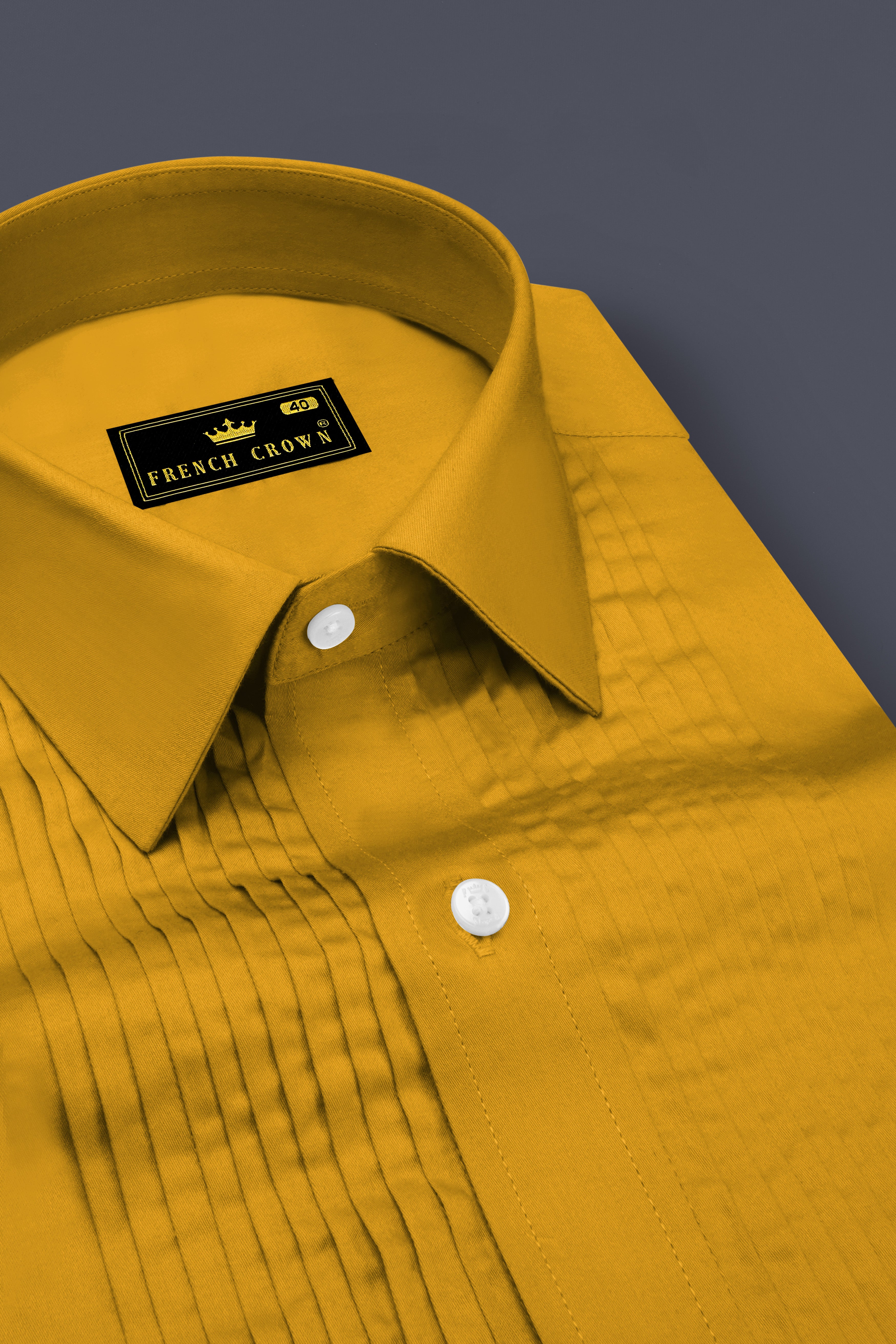 Solvoro-Ochre Yellow Subtle Sheen Super Soft Premium Cotton Tuxedo Dress Shirt