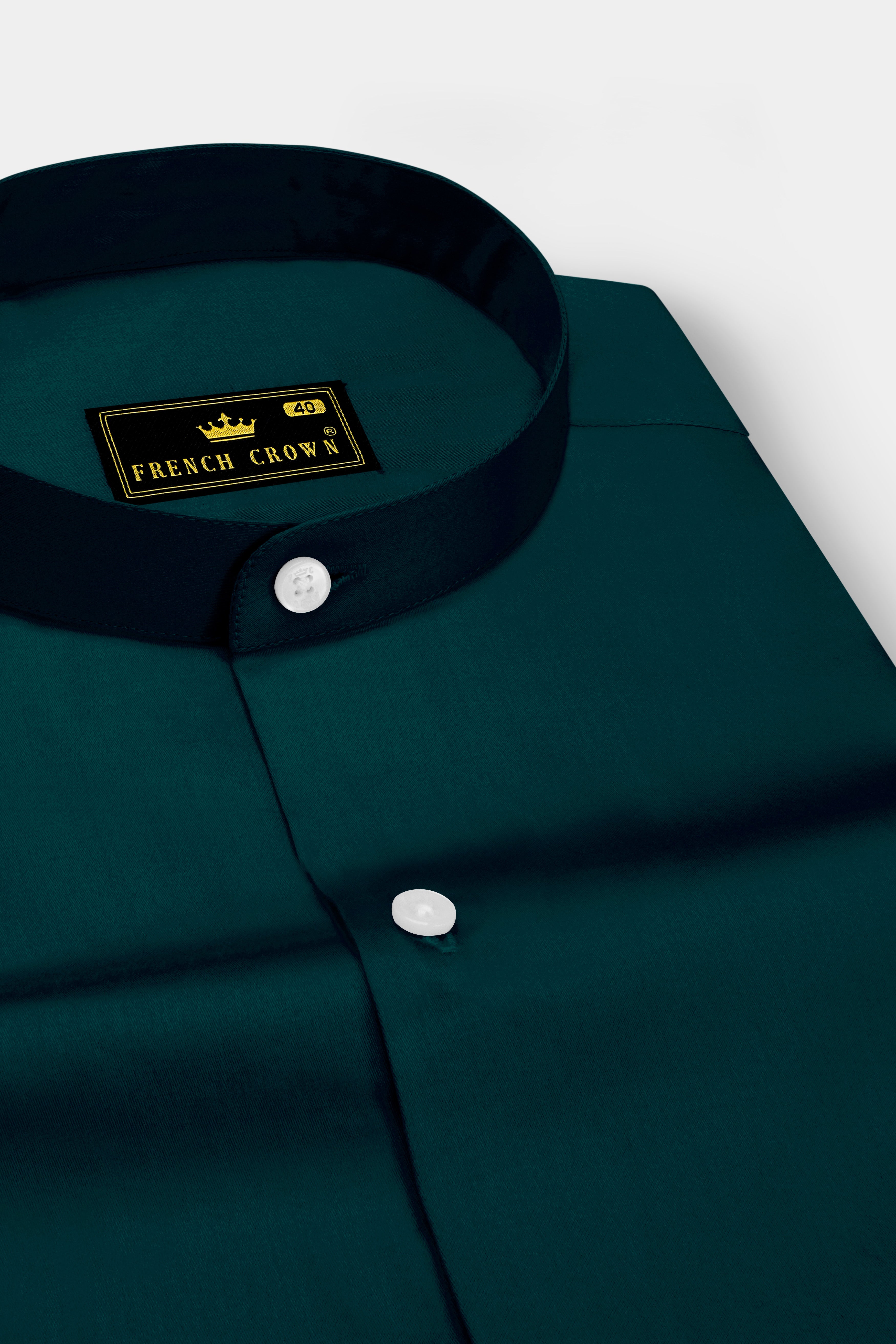 Verdoro-Daintree Green Subtle Sheen Super Soft Premium Cotton Mandarin Dress Shirt