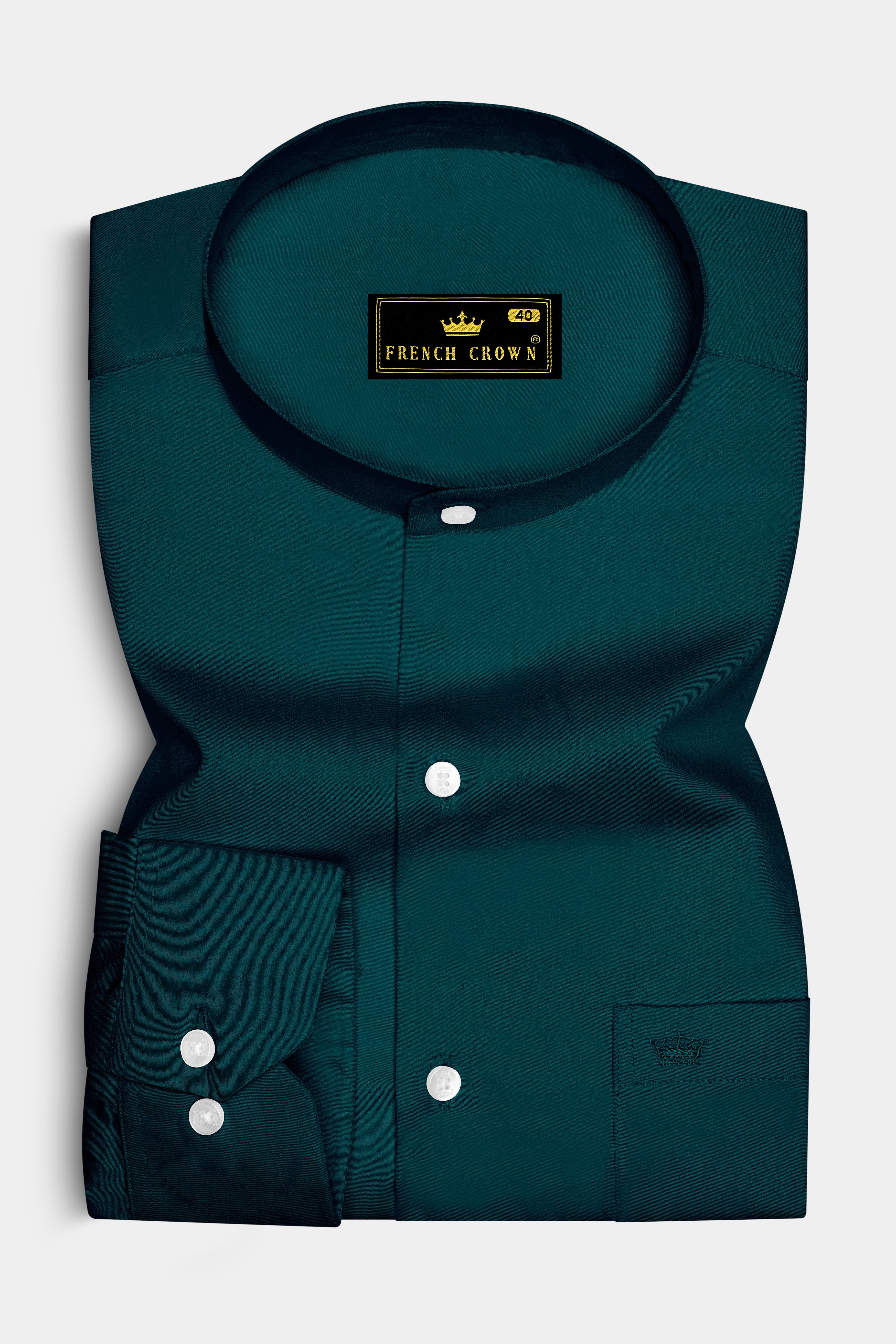 Verdoro-Daintree Green Subtle Sheen Super Soft Premium Cotton Mandarin Dress Shirt